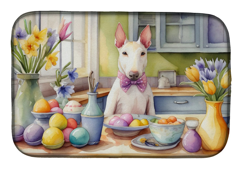 Decorating Easter Bull Terrier Dish Drying Mat Caroline's Treasures