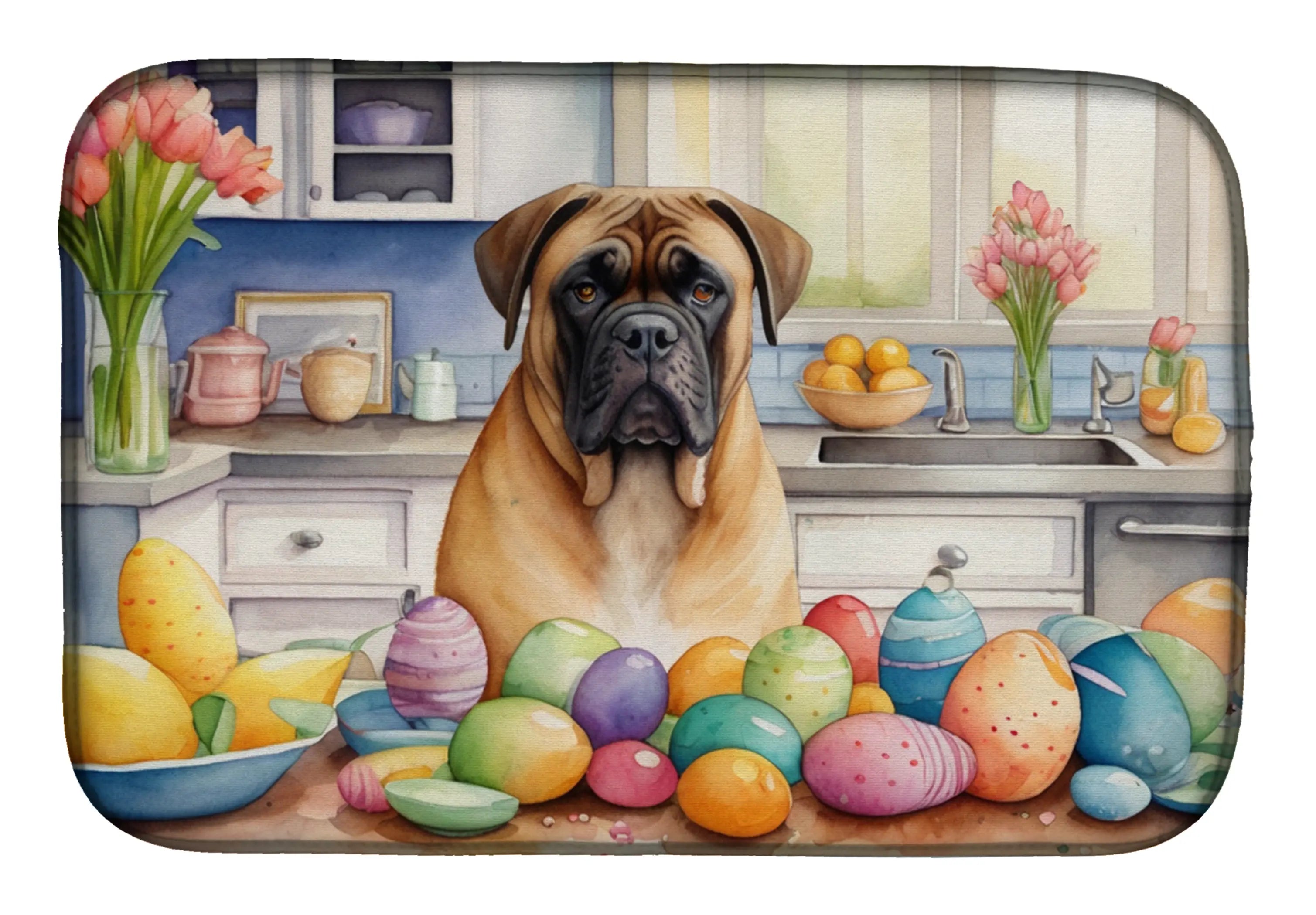 Decorating Easter Bullmastiff Dish Drying Mat Caroline's Treasures