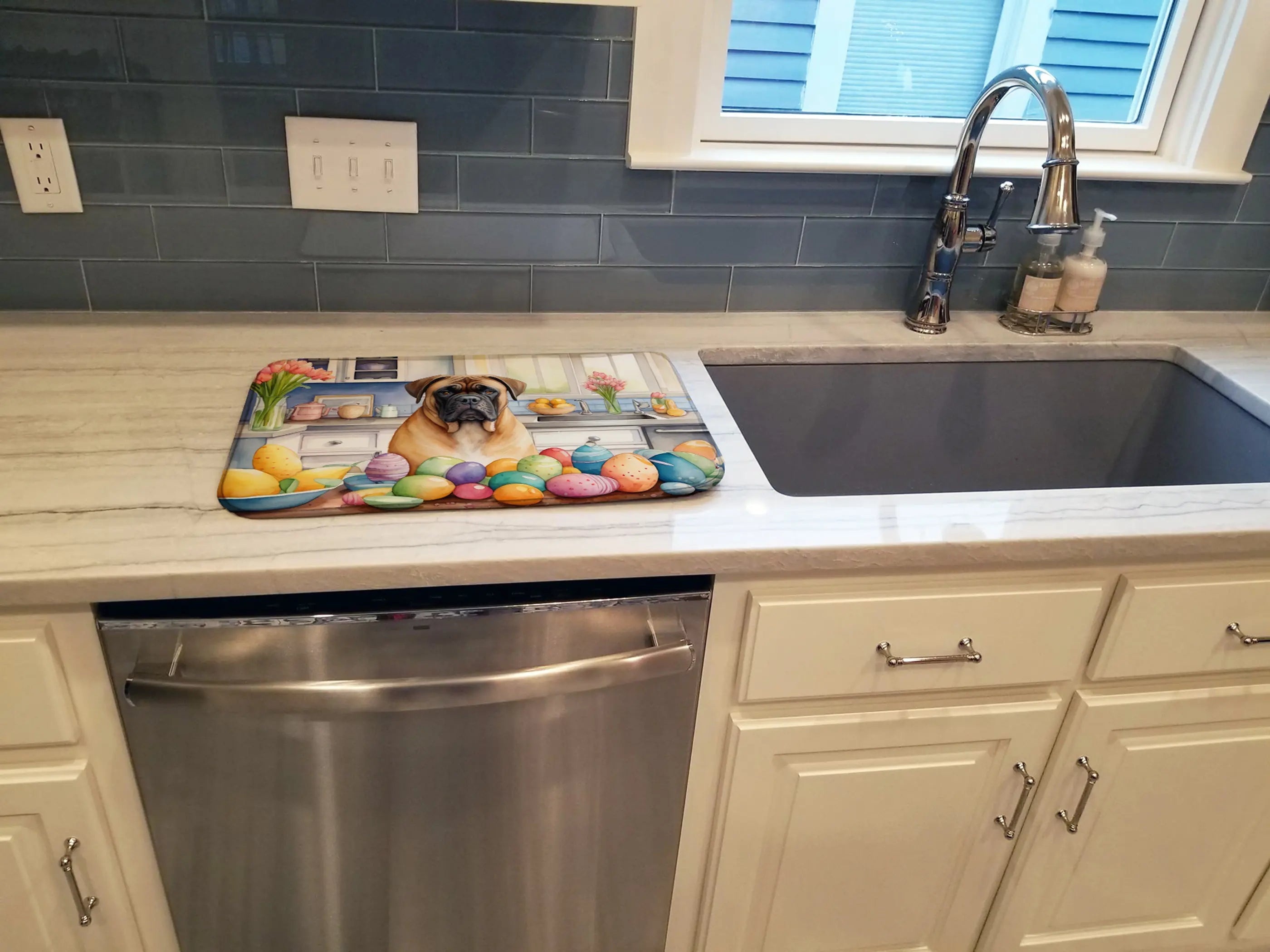 Decorating Easter Bullmastiff Dish Drying Mat Caroline's Treasures