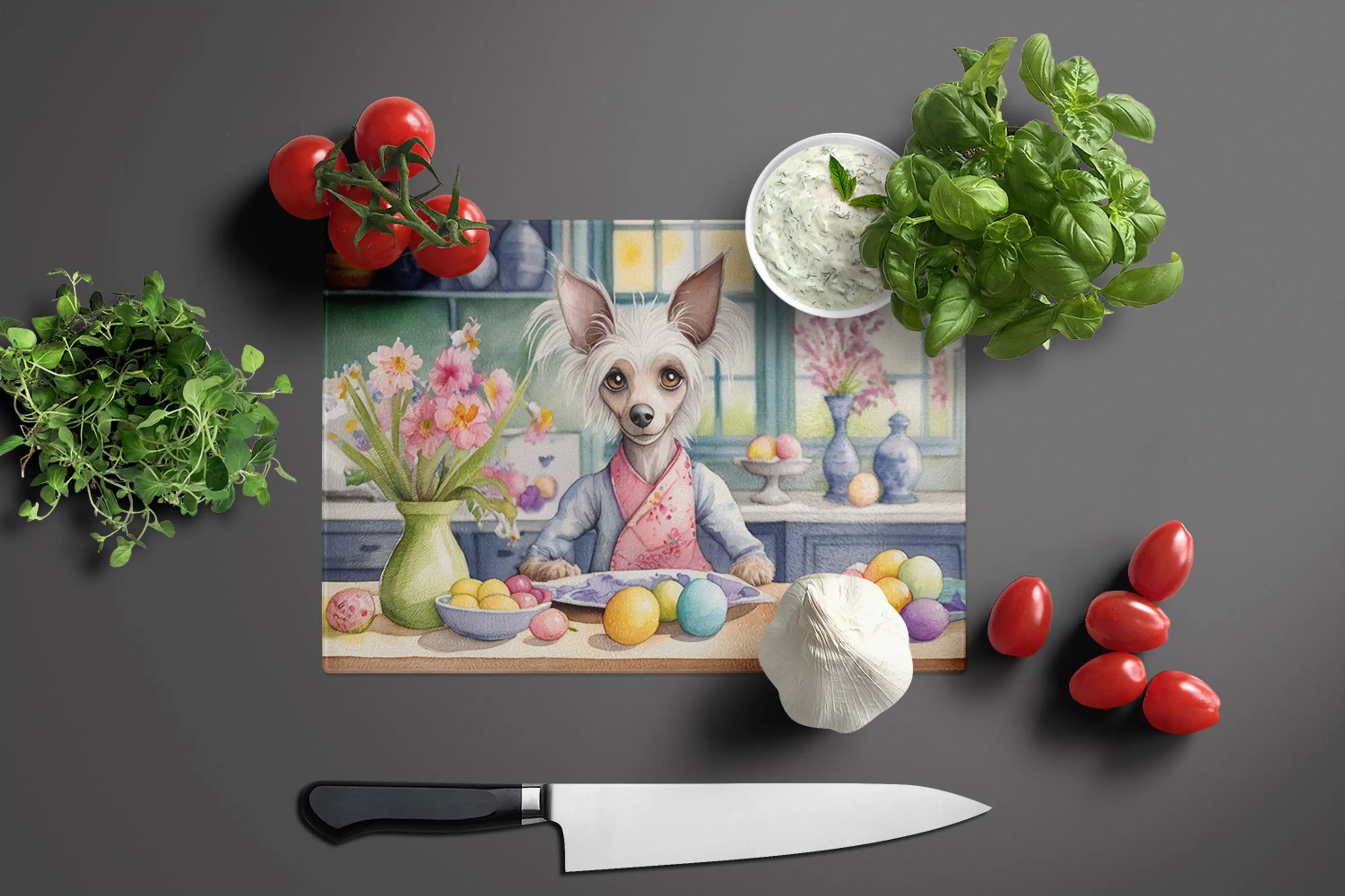 Decorating Easter Chinese Crested Glass Cutting Board Caroline's Treasures