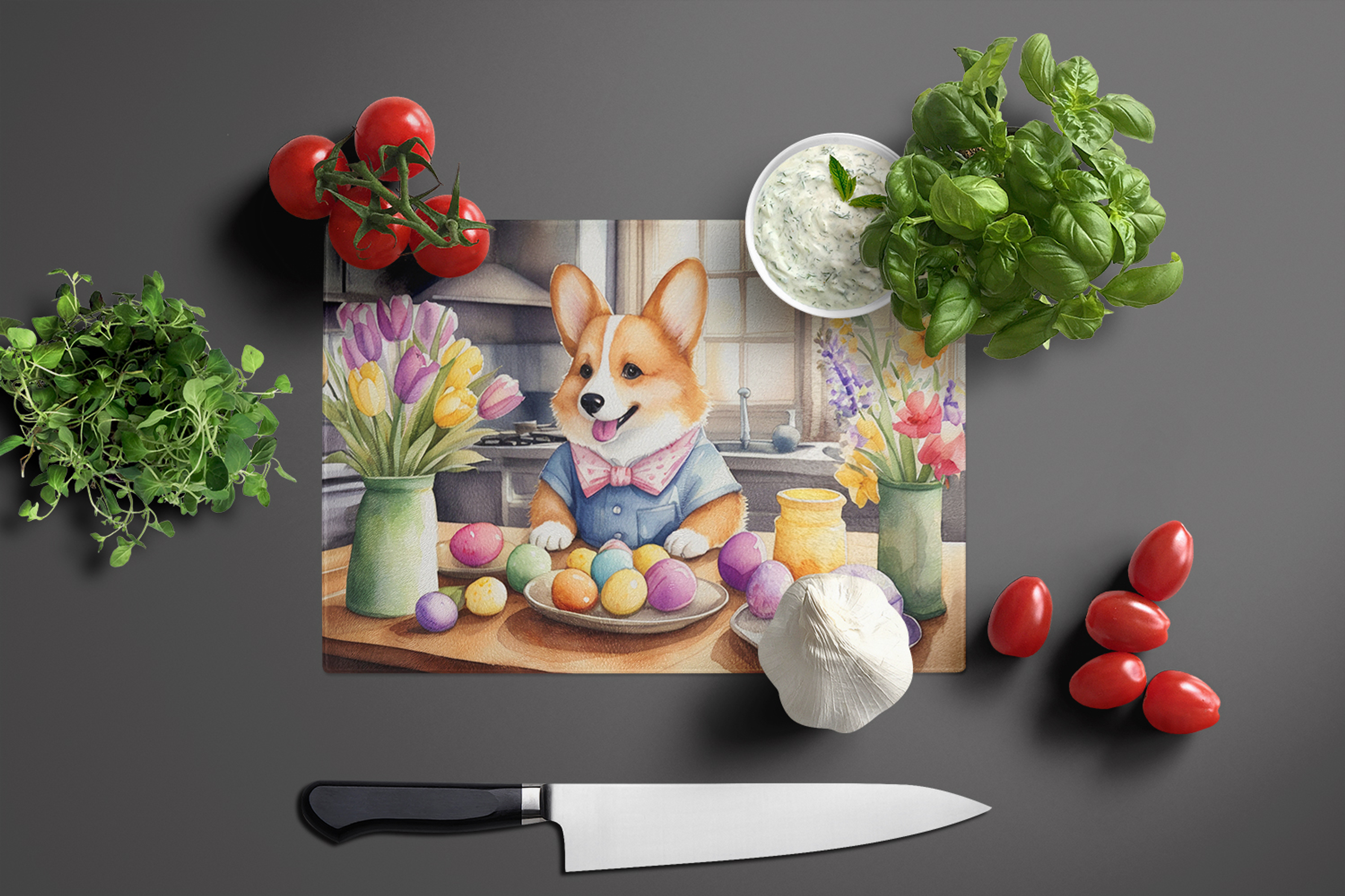 Decorating Easter Corgi Glass Cutting Board Caroline's Treasures