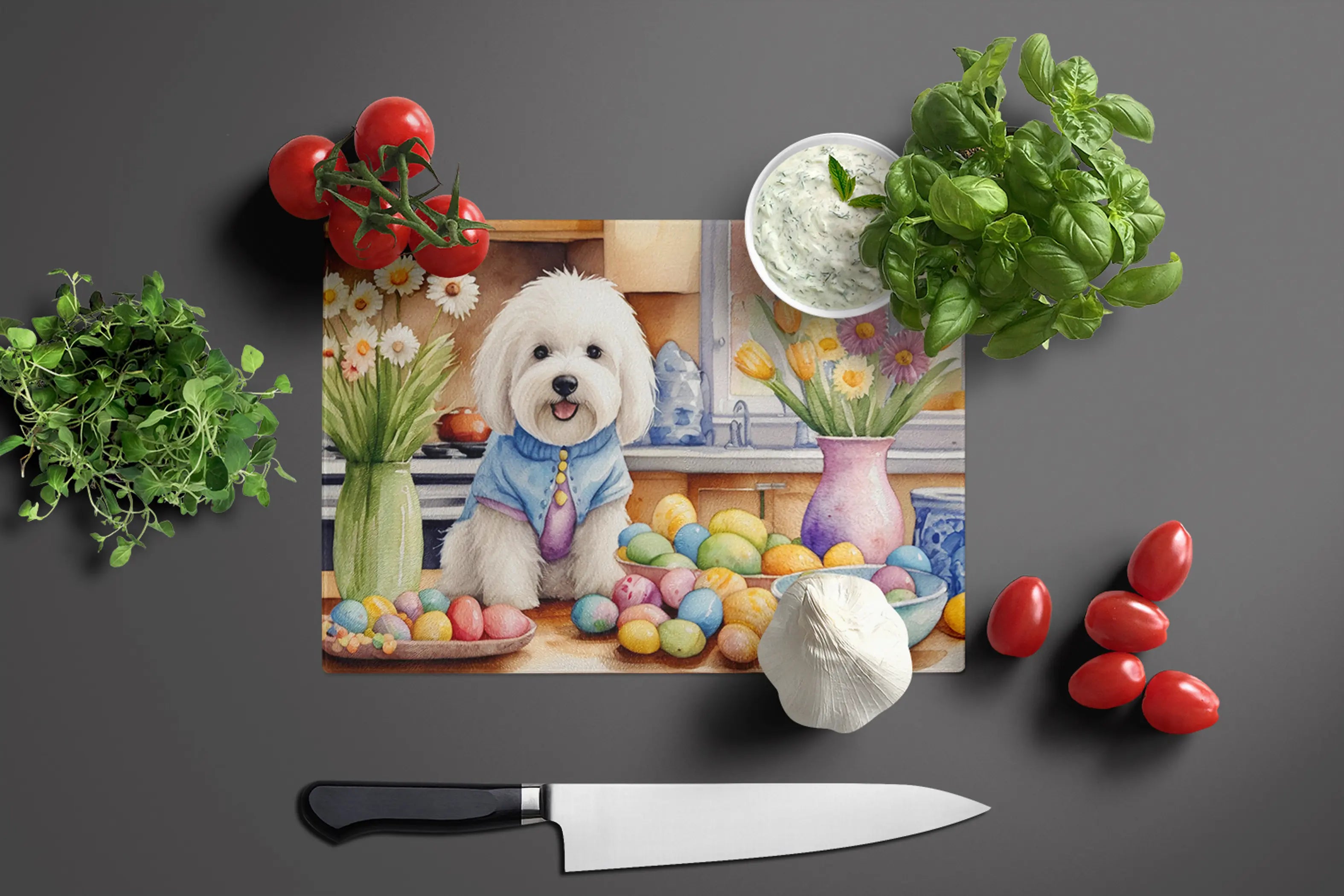 Decorating Easter Coton de Tulear Glass Cutting Board Caroline's Treasures