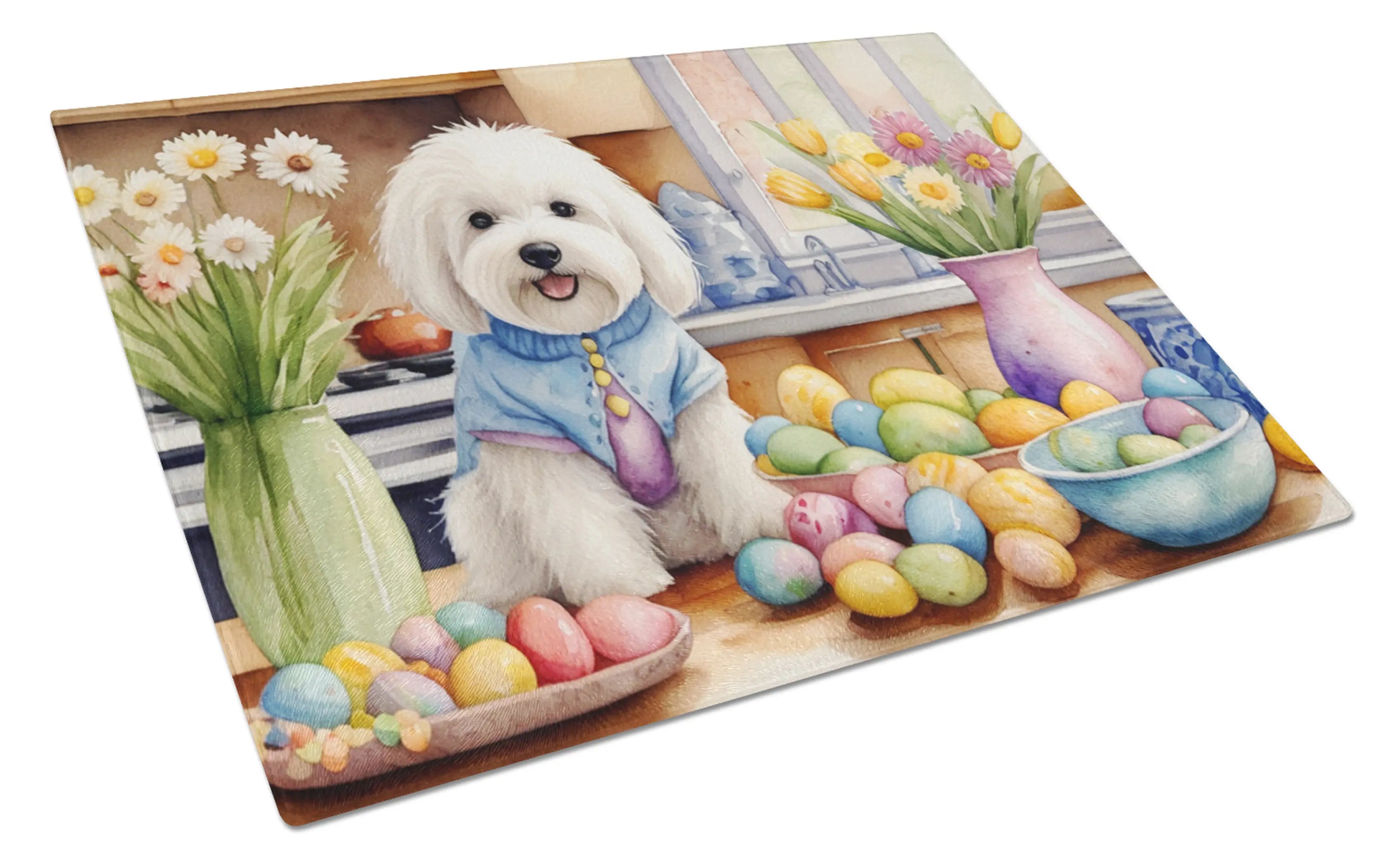 Decorating Easter Coton de Tulear Glass Cutting Board Caroline's Treasures