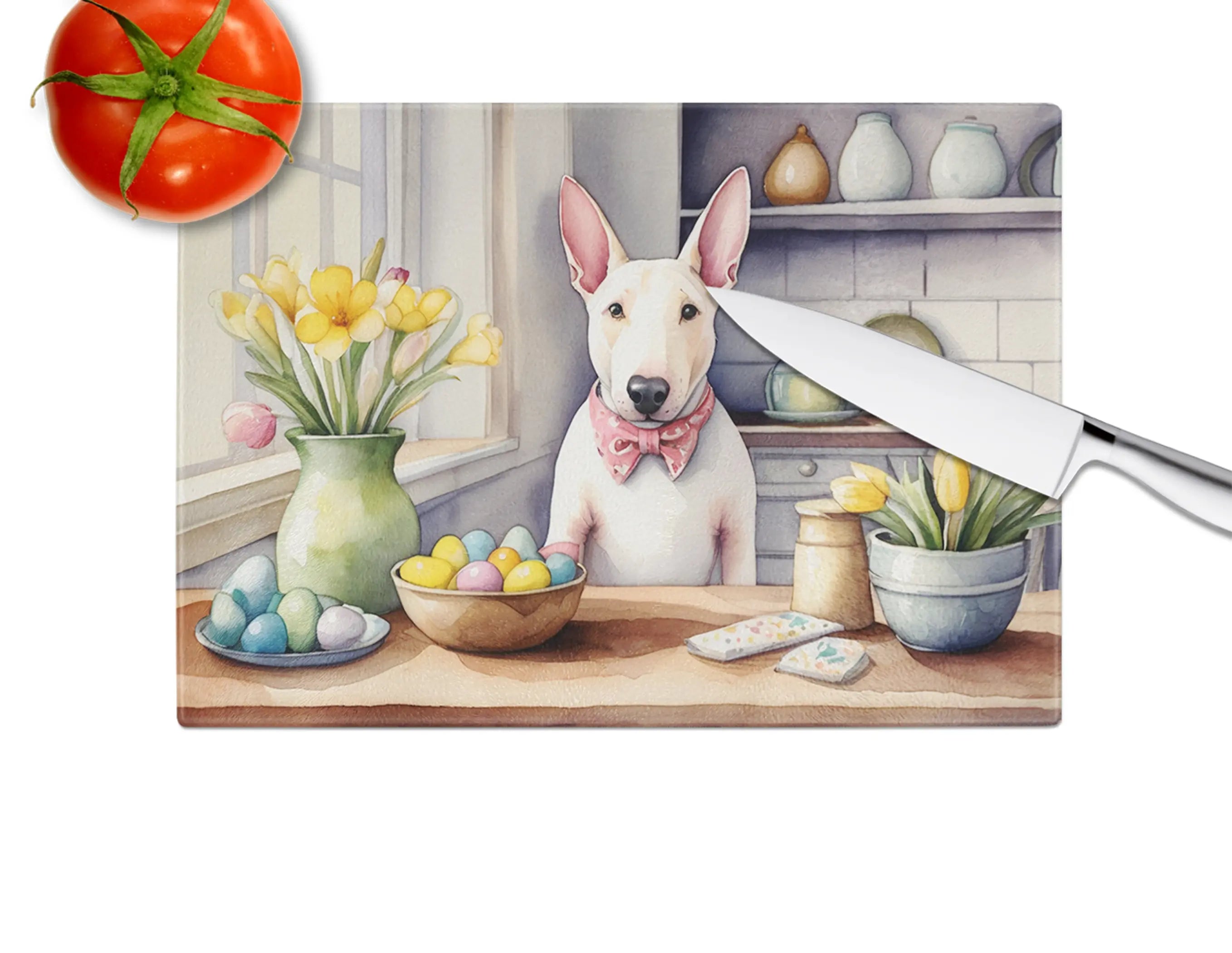 Decorating Easter English Bull Terrier Glass Cutting Board Caroline's Treasures