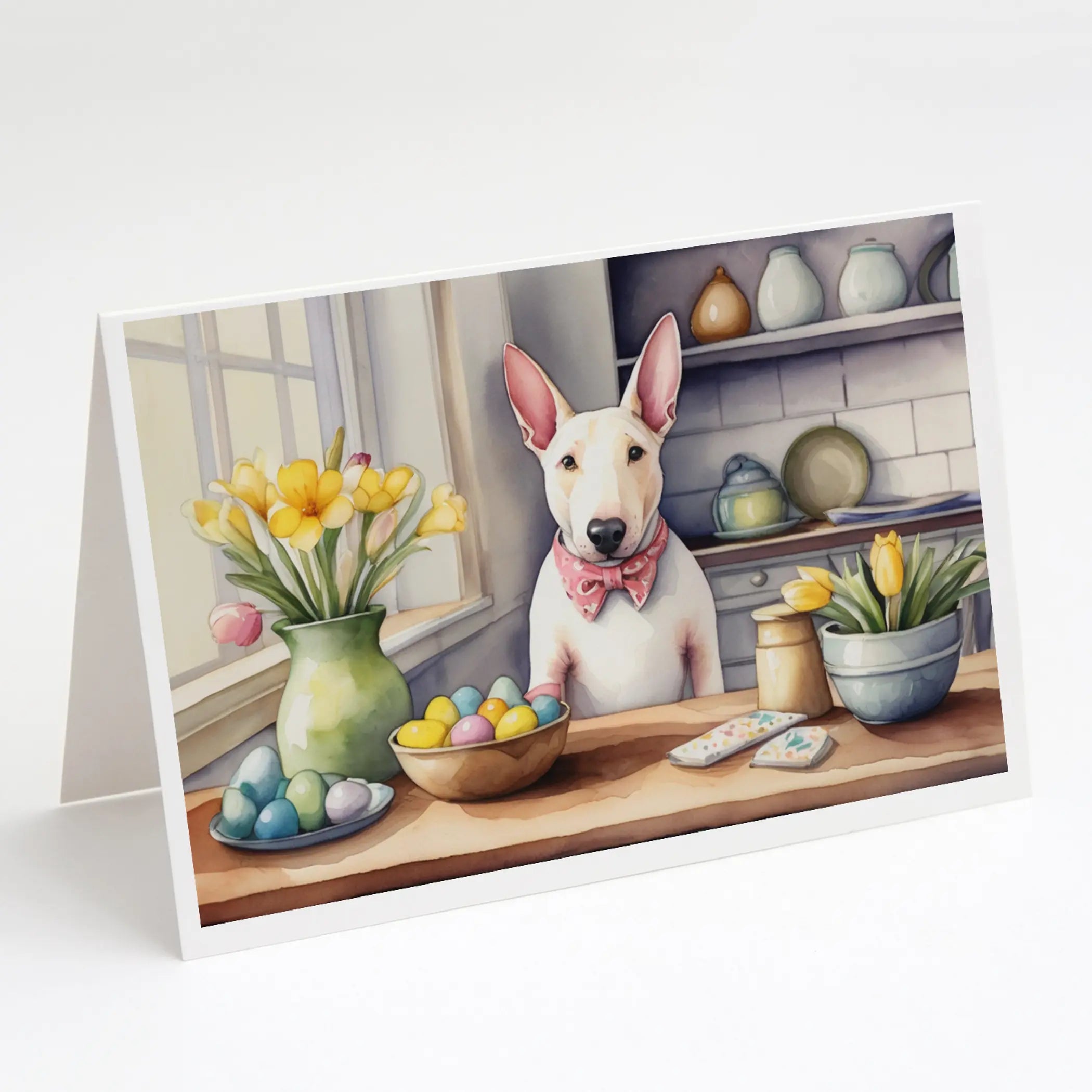 Decorating Easter English Bull Terrier Greeting Cards Pack of 8 Caroline's Treasures