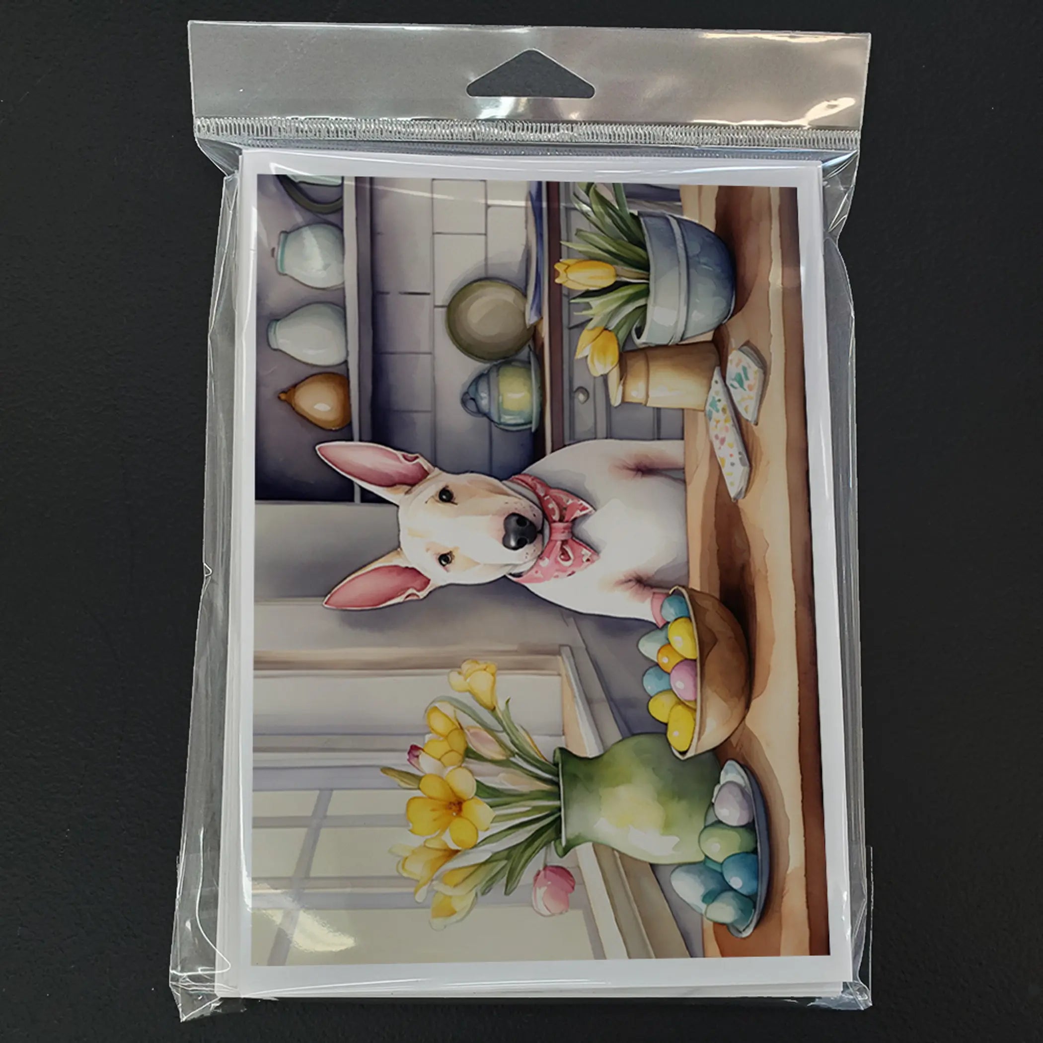 Decorating Easter English Bull Terrier Greeting Cards Pack of 8 Caroline's Treasures