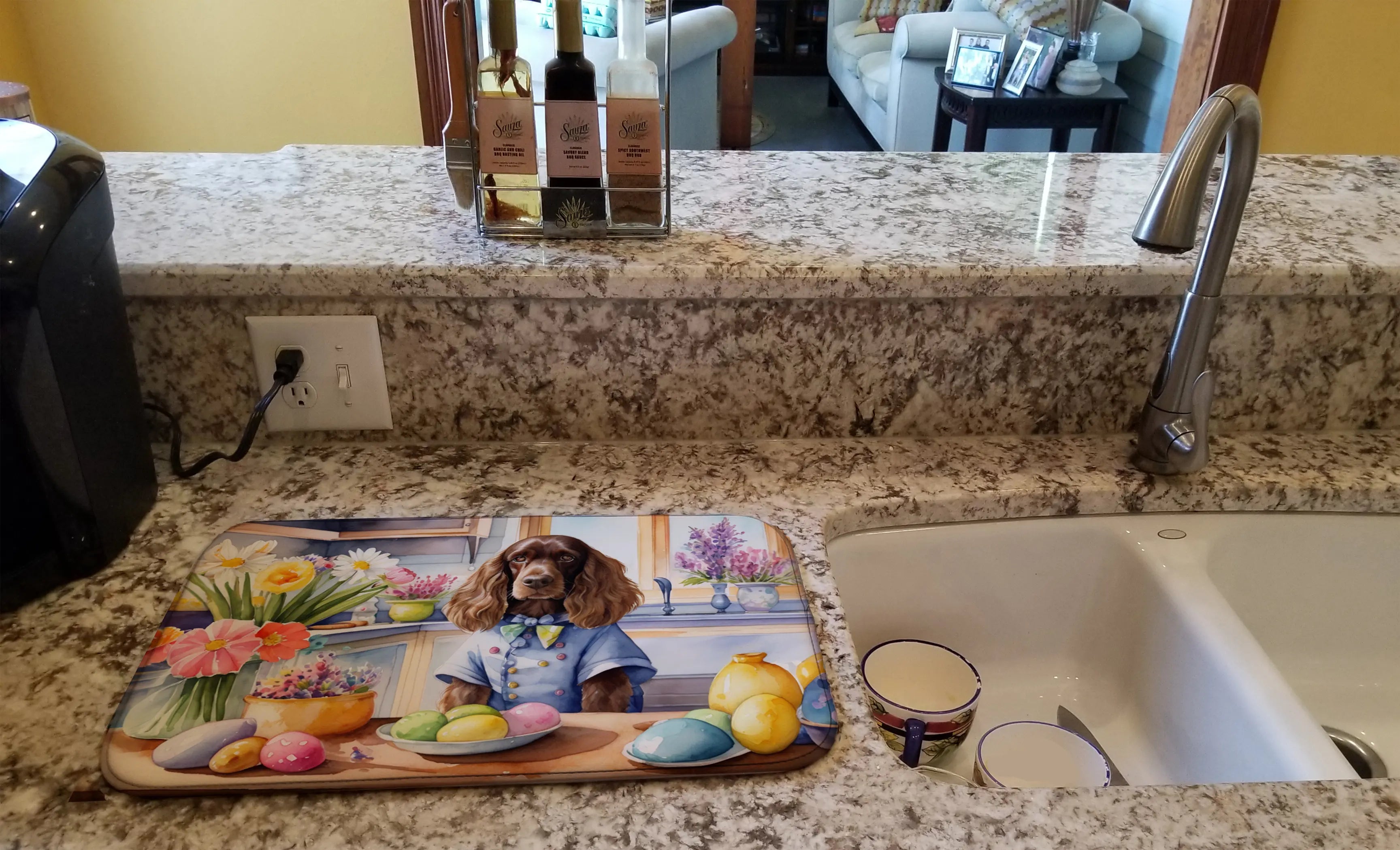 Decorating Easter English Cocker Spaniel Dish Drying Mat Caroline's Treasures