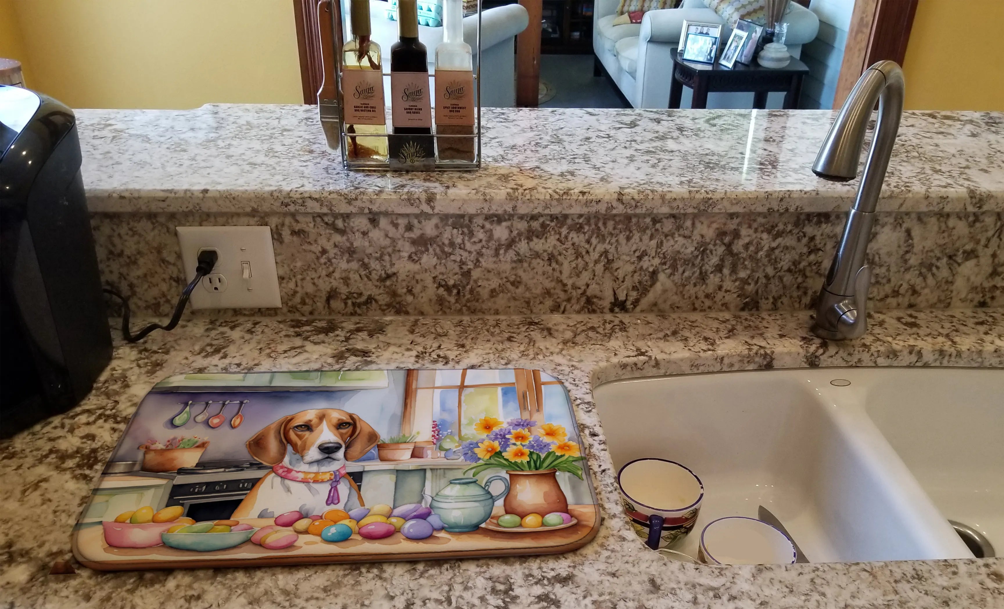 Decorating Easter English Foxhound Dish Drying Mat Caroline's Treasures