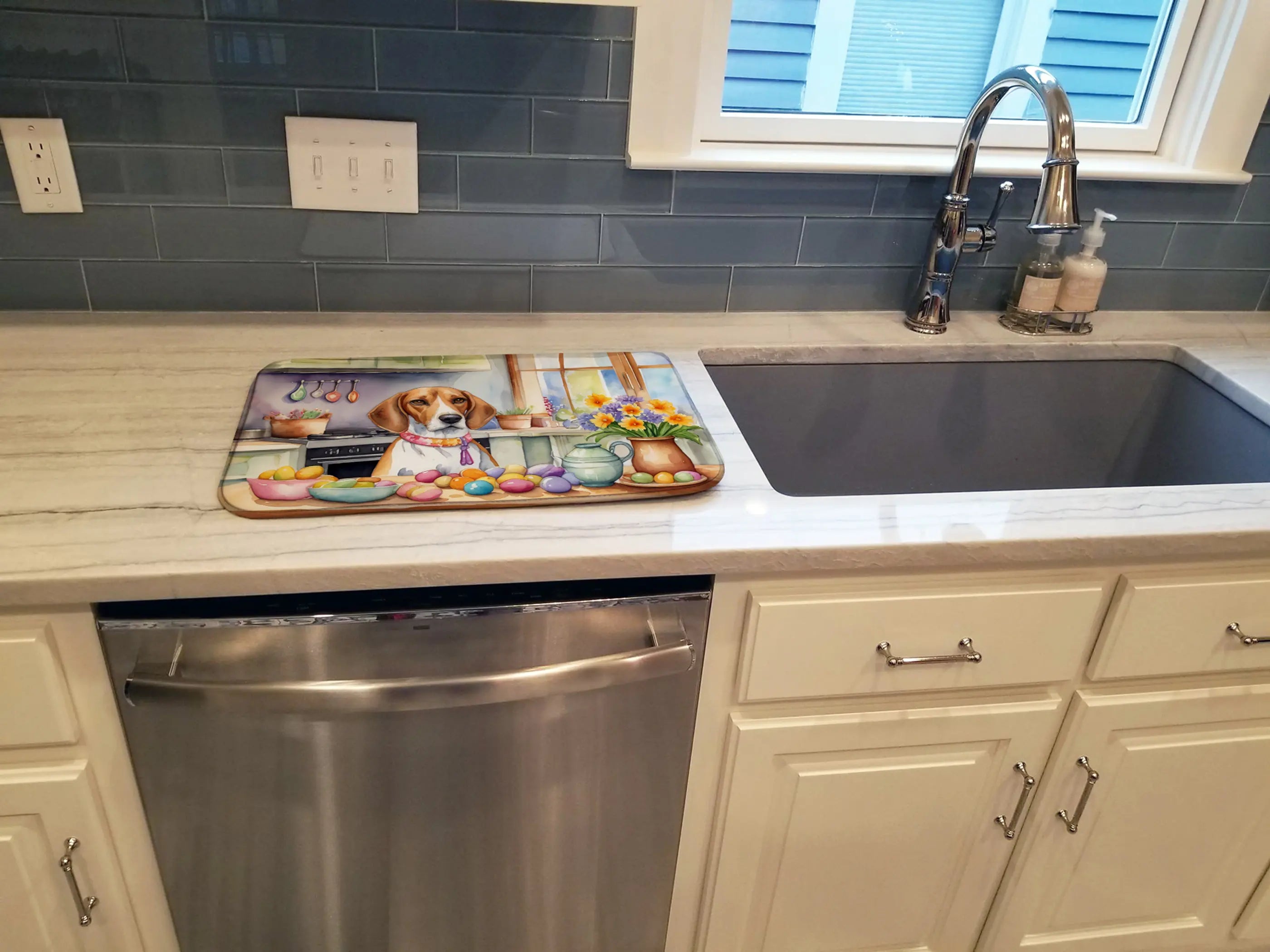 Decorating Easter English Foxhound Dish Drying Mat Caroline's Treasures