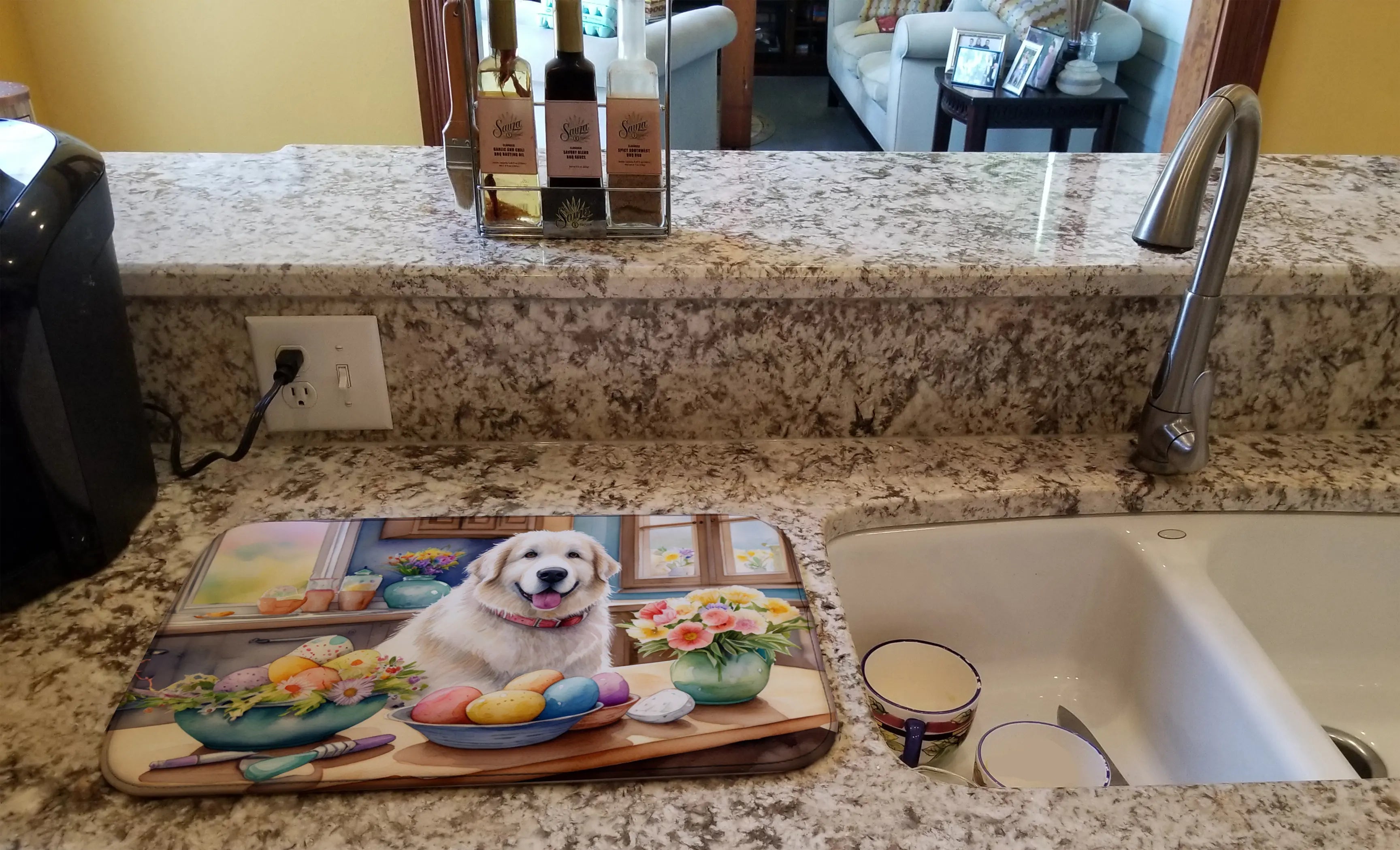 Decorating Easter Great Pyrenees Dish Drying Mat Caroline's Treasures