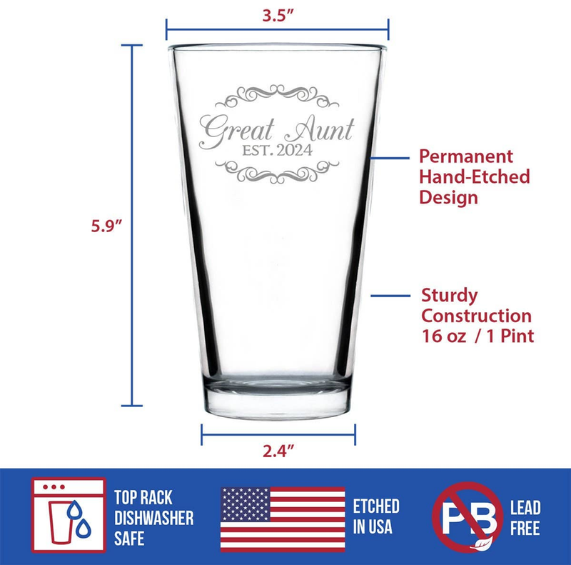 Decorative 2024 New Great Aunt Pint Glass for Beer -  Gifts Bevvee