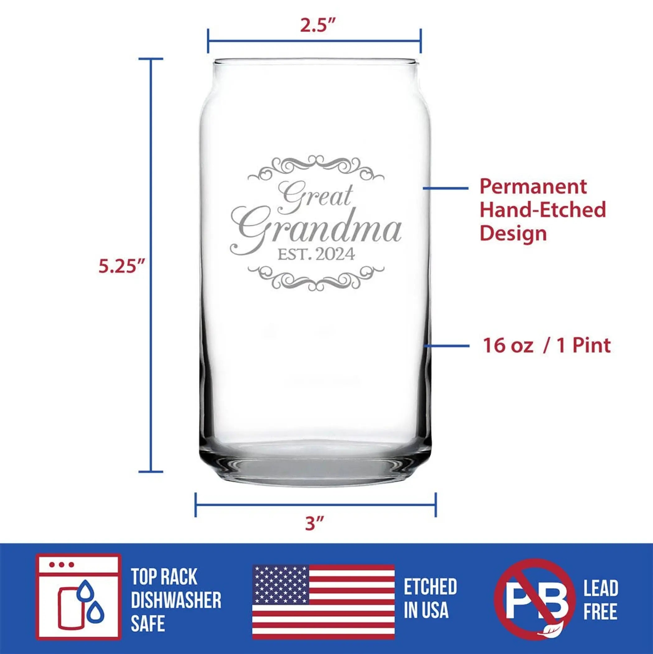 Decorative 2024 New Great Grandma Beer Can Pint Glass  Gifts Bevvee