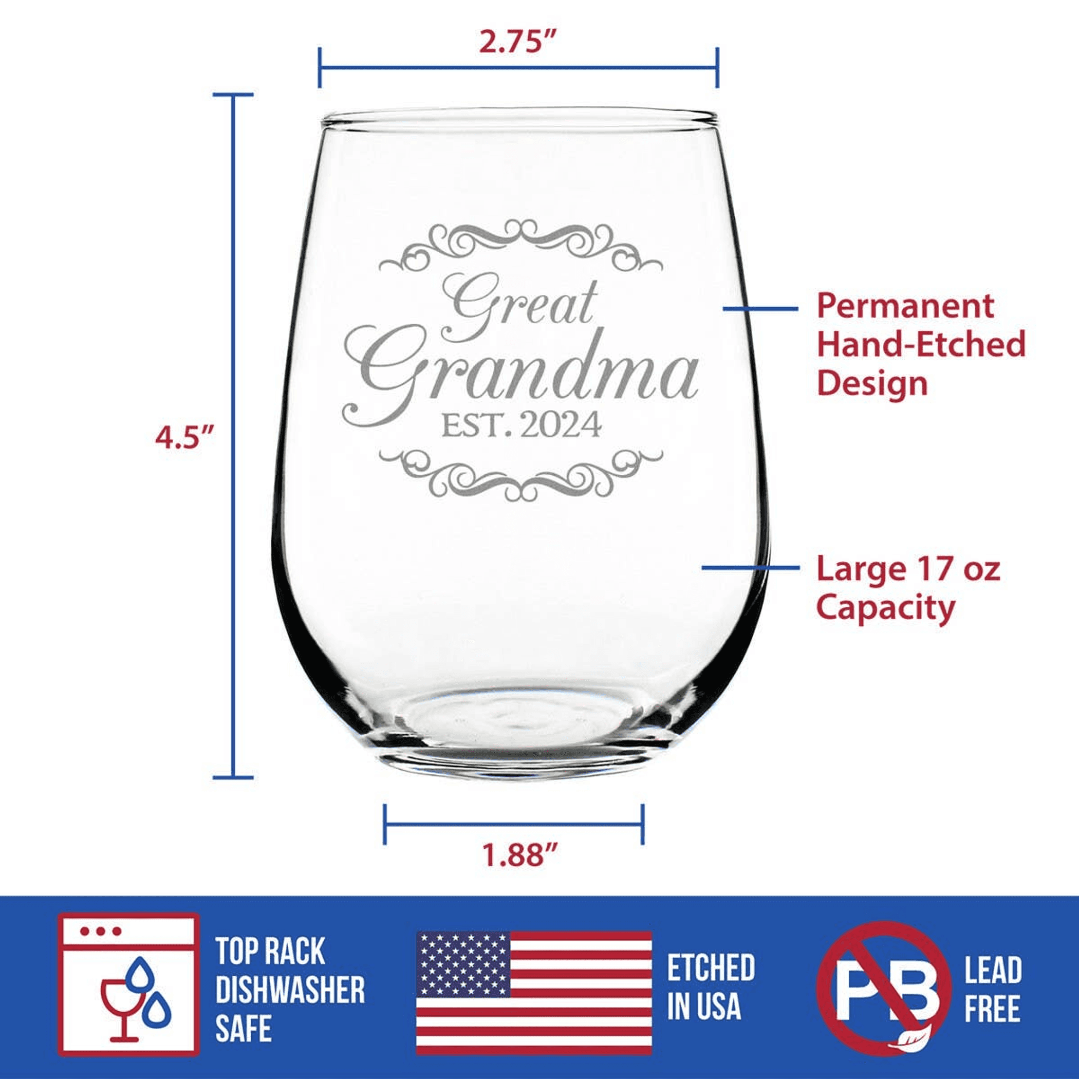 Decorative 2024 New Great Grandma Stemless Wine Glass  Gifts Bevvee