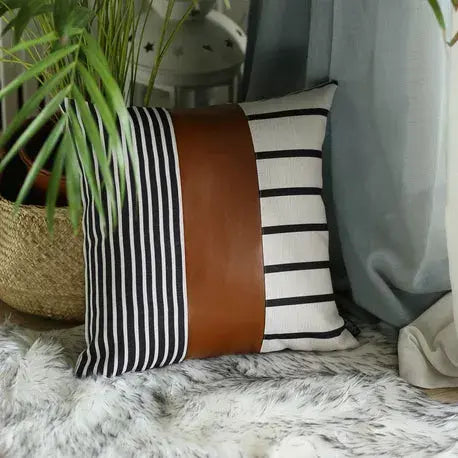 Decorative Vegan Faux Leather Throw Pillow Set of 2 MIKE & Co. NEW YORK
