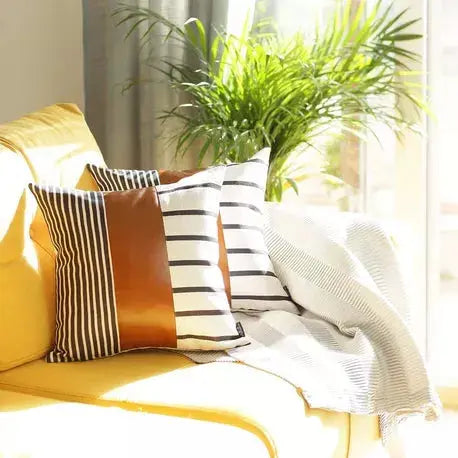 Decorative Vegan Faux Leather Throw Pillow Set of 2 MIKE & Co. NEW YORK