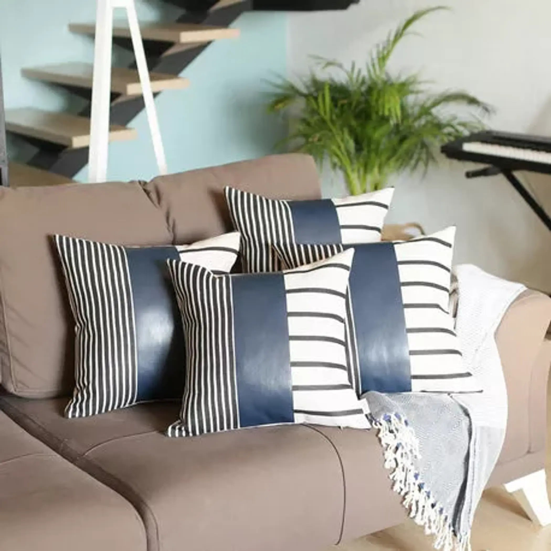 Decorative Vegan Faux Leather Throw Pillow Set of 4 MIKE & Co. NEW YORK