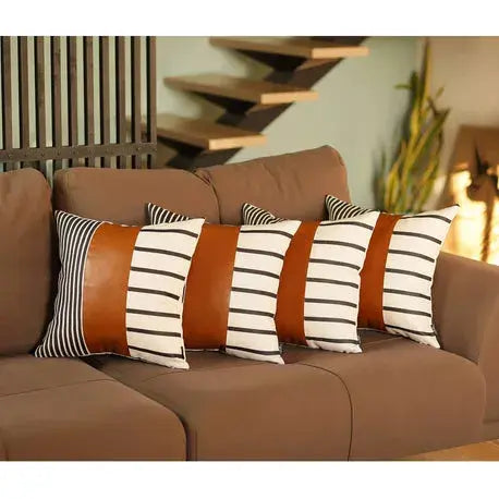Decorative Vegan Faux Leather Throw Pillow Set of 4 MIKE & Co. NEW YORK