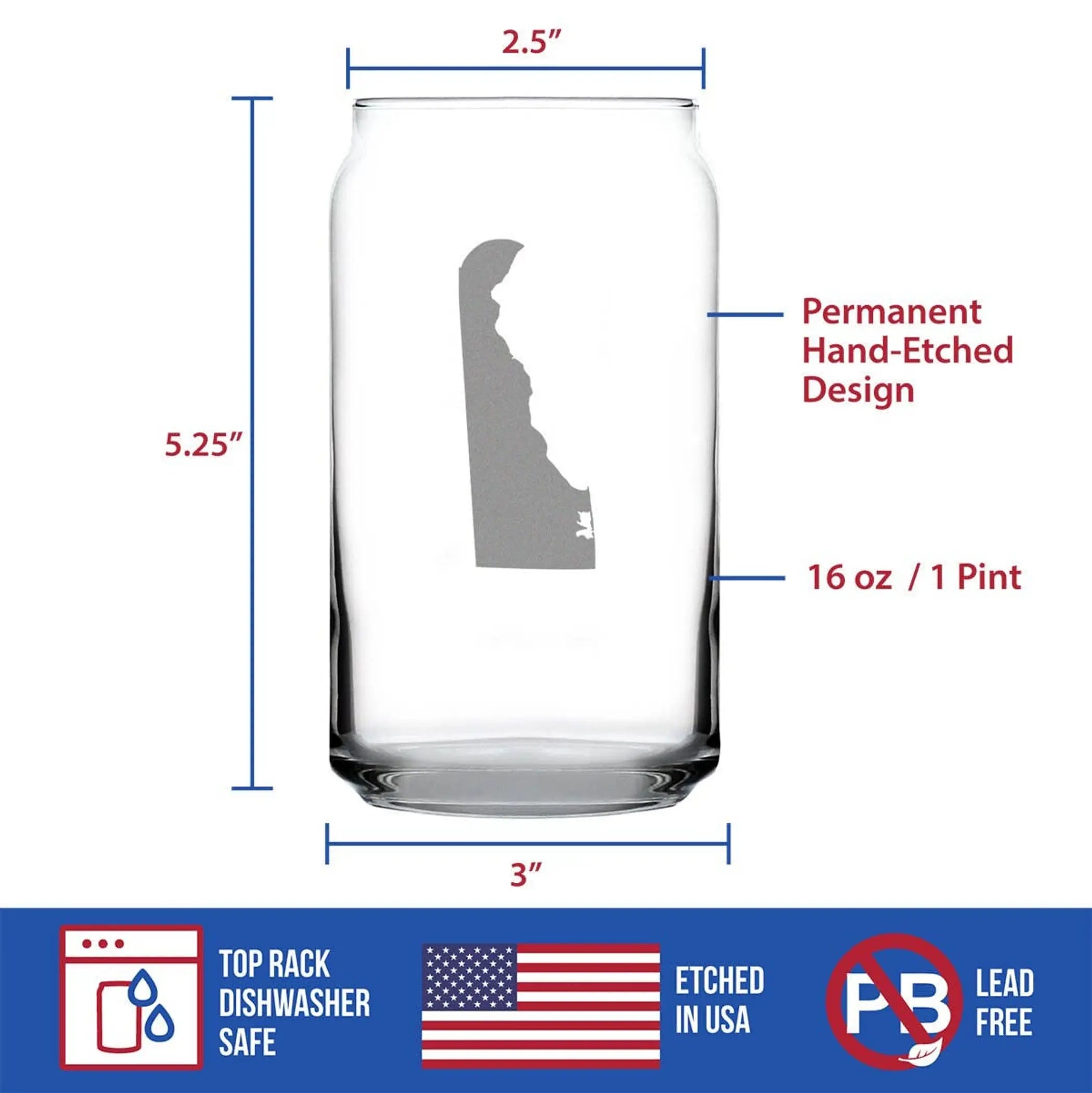 Delaware Outline Beer Can Pint Glass - Delawareans Gifts Bevvee