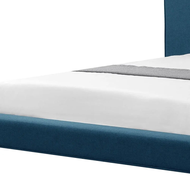 Denim Blue Solid Wood Full Upholstered Linen Bed Homeroots Bed & Bath