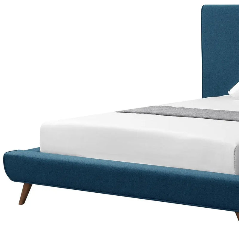 Denim Blue Solid Wood Full Upholstered Linen Bed Homeroots Bed & Bath