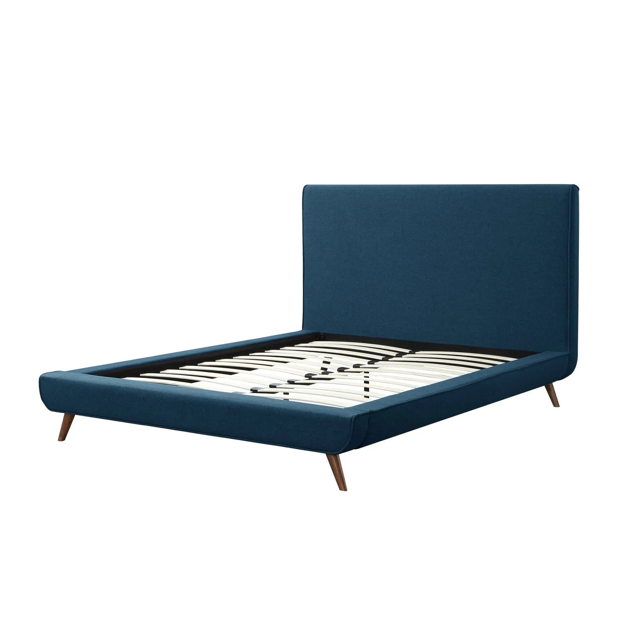 Denim Blue Solid Wood Full Upholstered Linen Bed Homeroots Bed & Bath