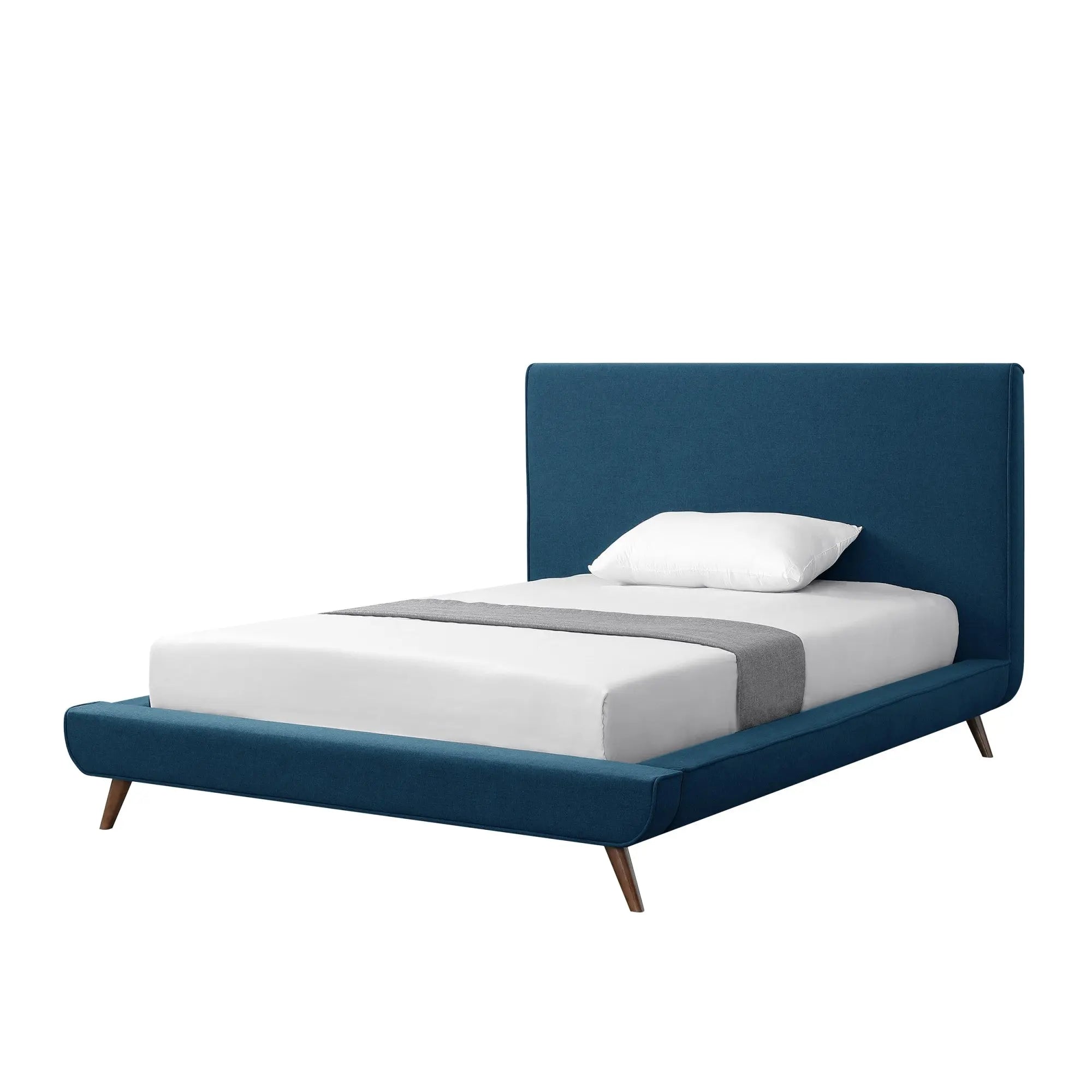 Denim Blue Solid Wood Full Upholstered Linen Bed Homeroots Bed & Bath