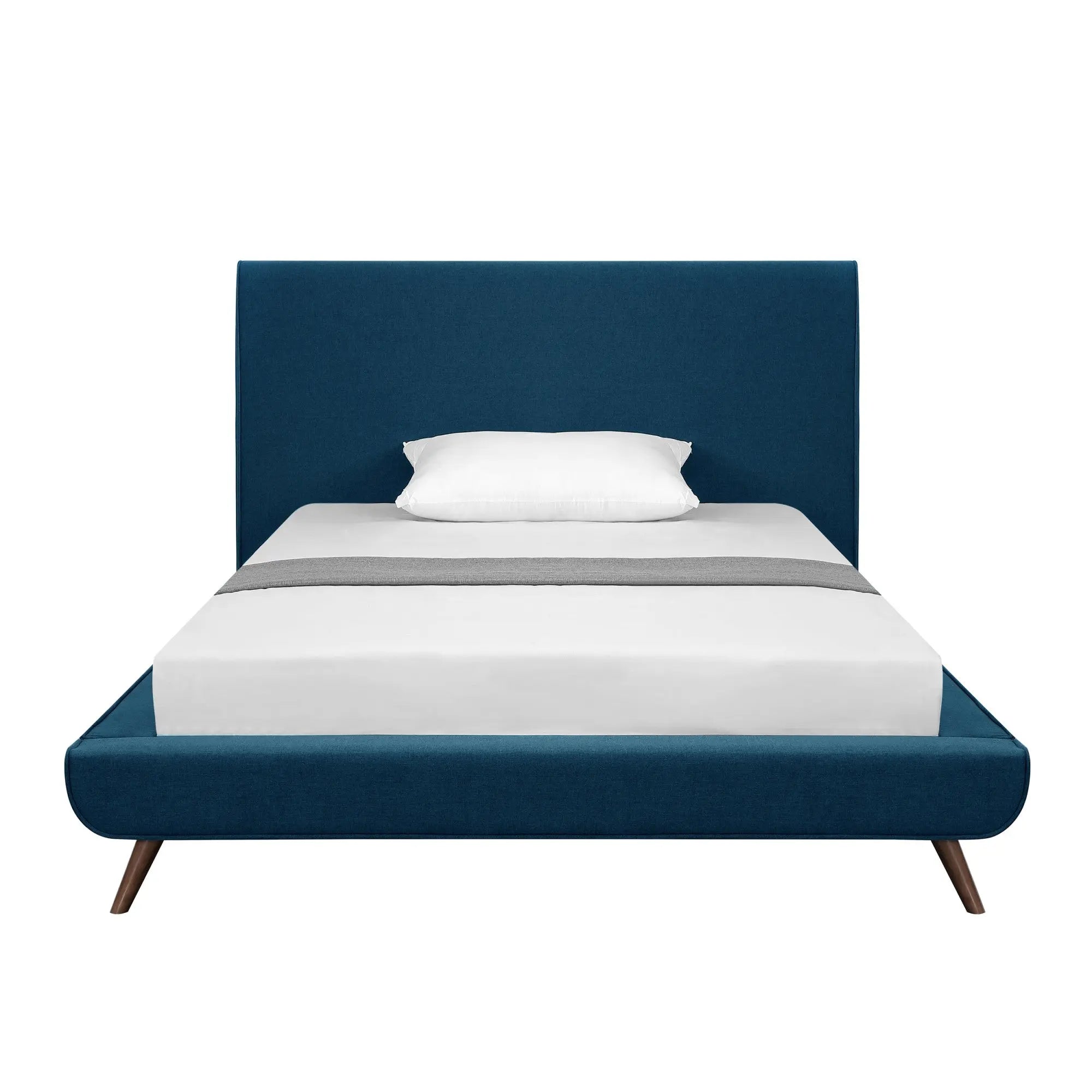 Denim Blue Solid Wood Full Upholstered Linen Bed Homeroots Bed & Bath