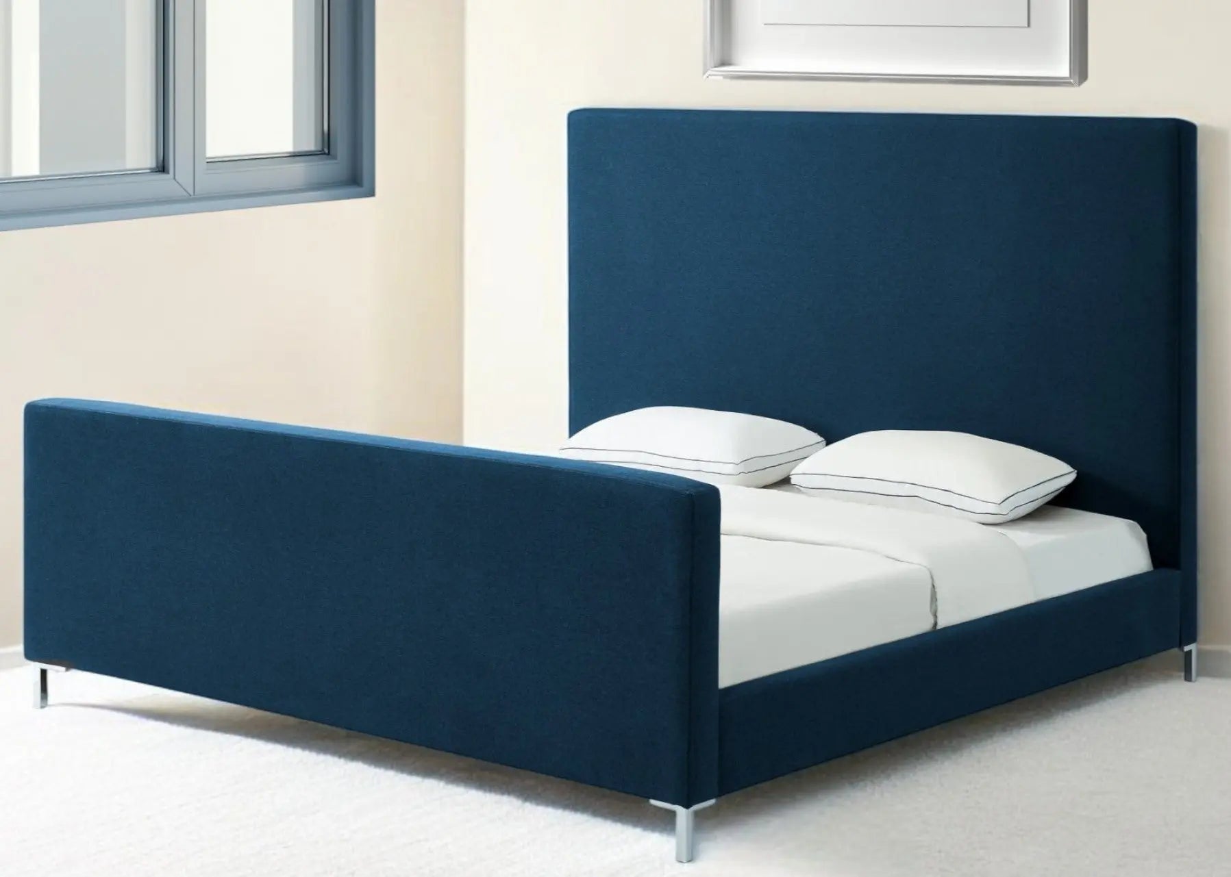 Denim Blue Solid Wood King Upholstered Linen Bed Homeroots Bed & Bath