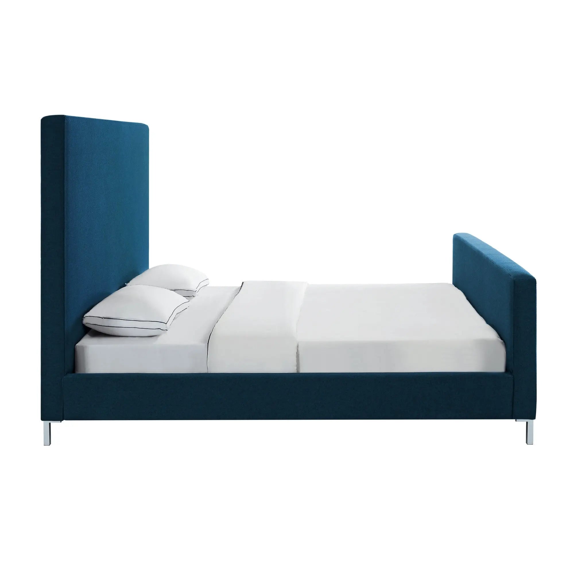 Denim Blue Solid Wood King Upholstered Linen Bed Homeroots Bed & Bath