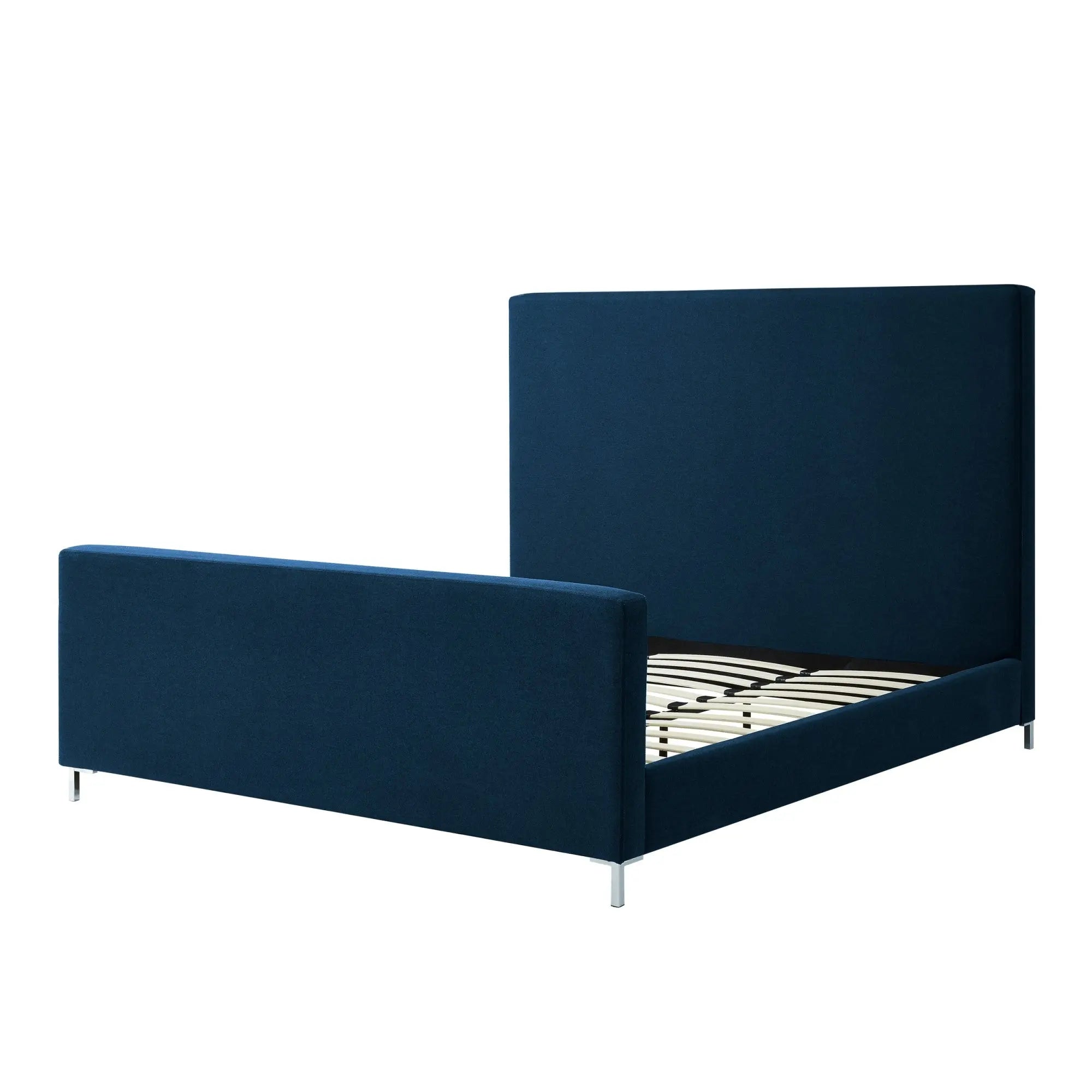 Denim Blue Solid Wood King Upholstered Linen Bed Homeroots Bed & Bath