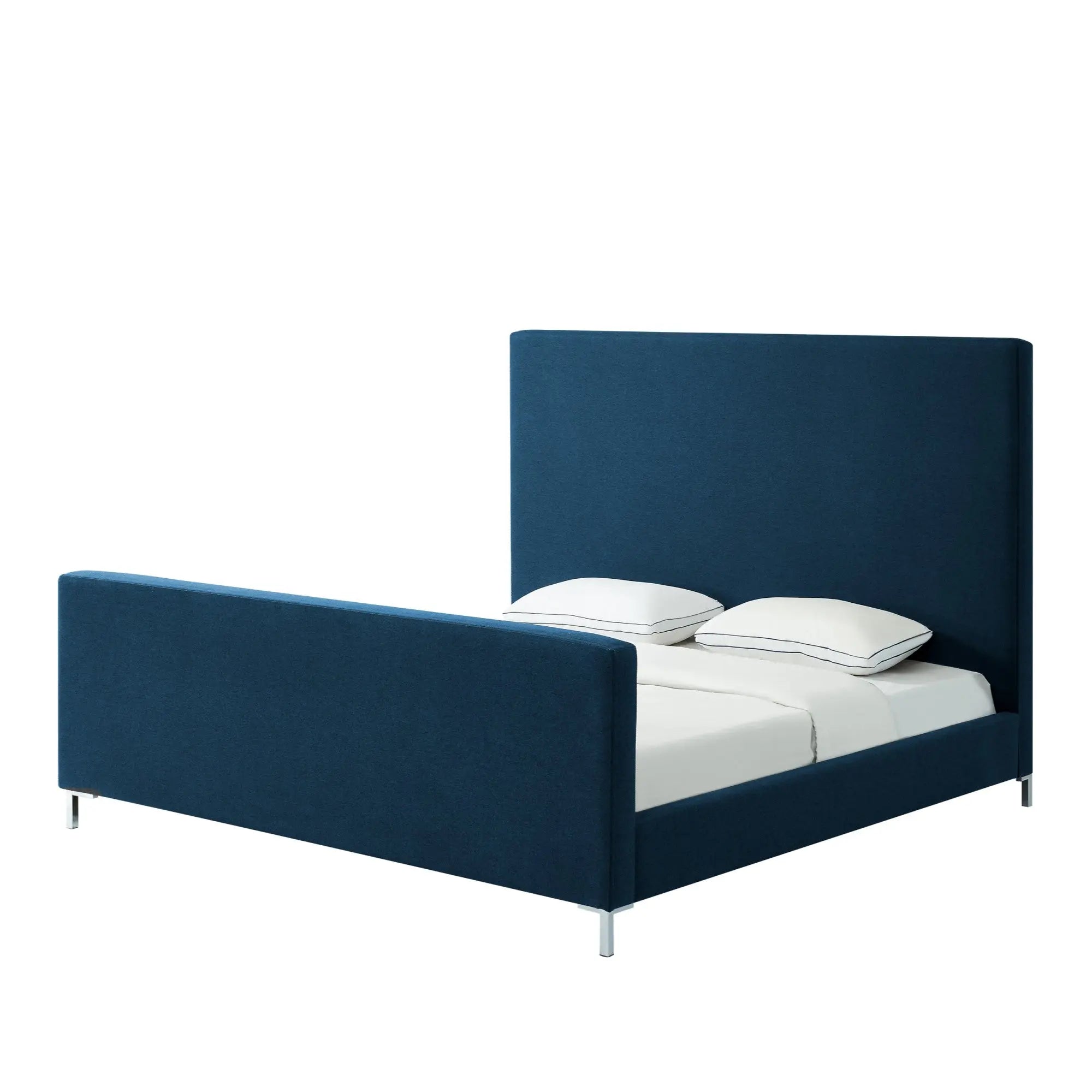 Denim Blue Solid Wood King Upholstered Linen Bed Homeroots Bed & Bath