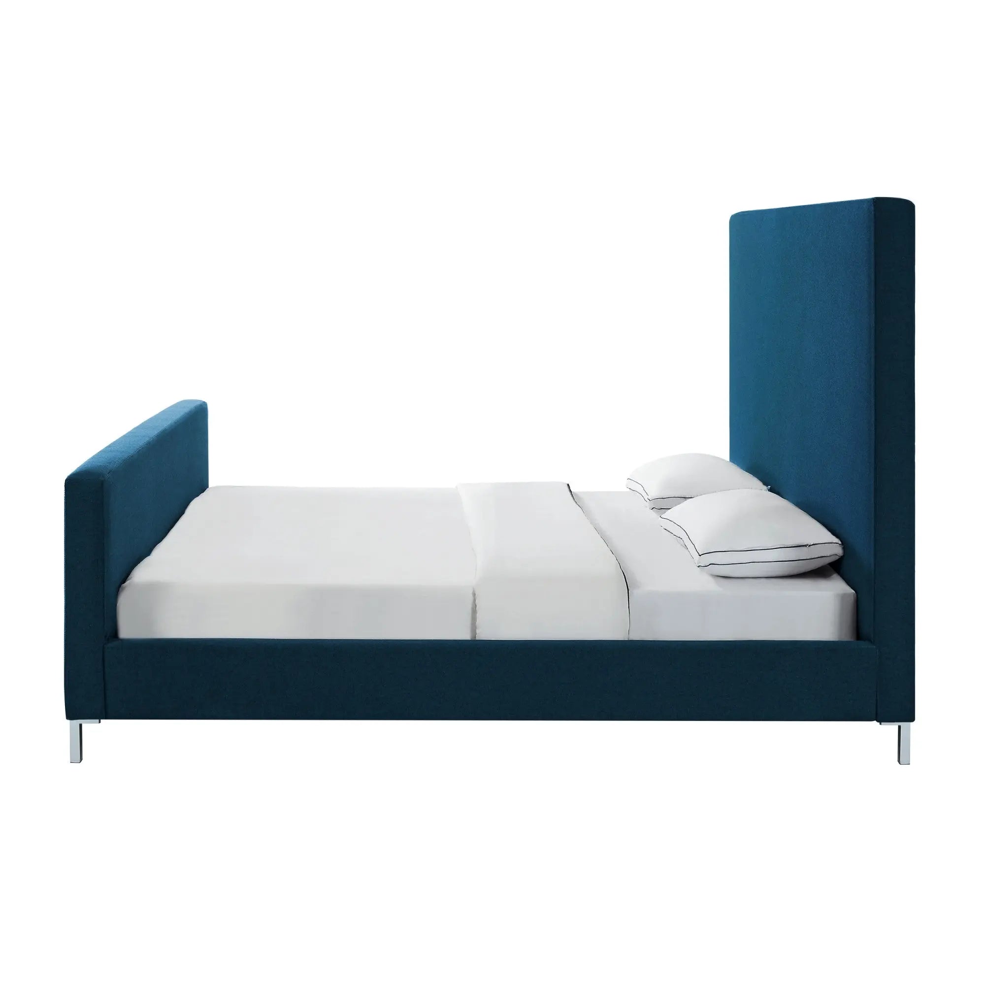 Denim Blue Solid Wood King Upholstered Linen Bed Homeroots Bed & Bath