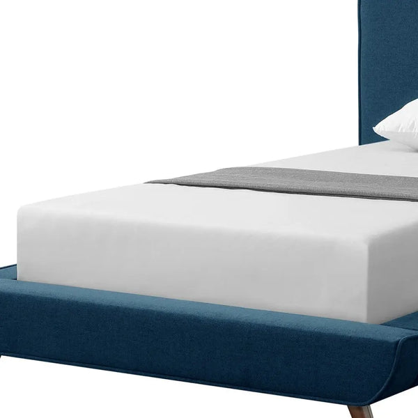 Denim Blue Solid Wood Twin Upholstered Linen Bed Homeroots Bed & Bath