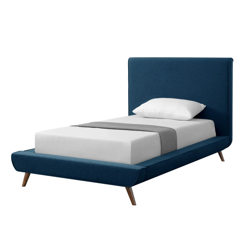 Denim Blue Solid Wood Twin Upholstered Linen Bed Homeroots Bed & Bath