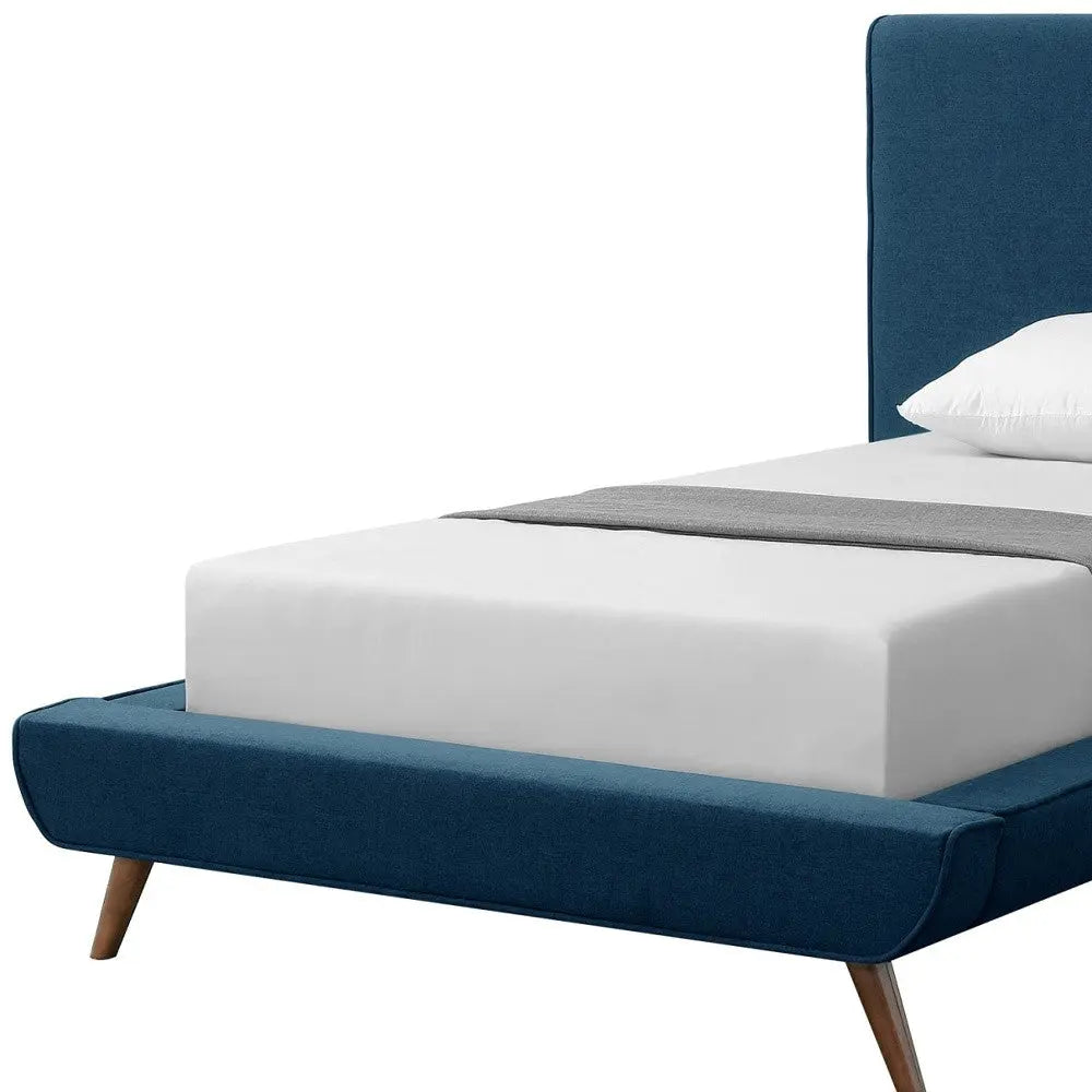 Denim Blue Solid Wood Twin Upholstered Linen Bed Homeroots Bed & Bath