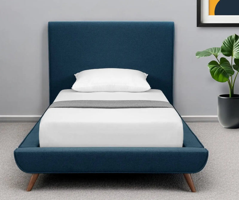 Denim Blue Solid Wood Twin Upholstered Linen Bed Homeroots Bed & Bath