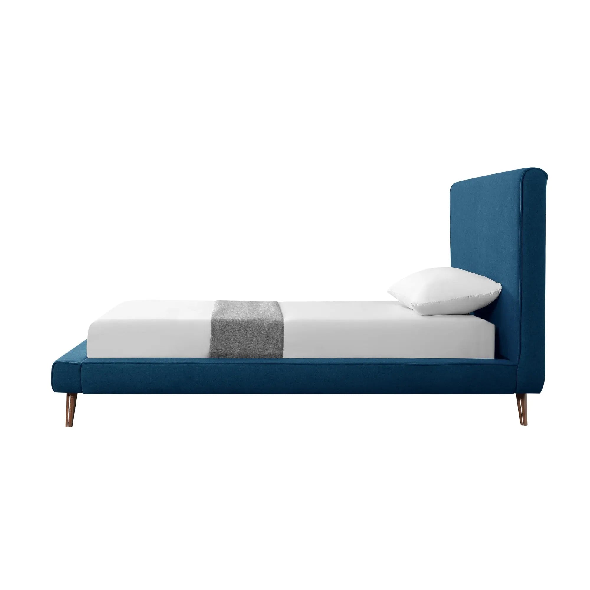 Denim Blue Solid Wood Twin Upholstered Linen Bed Homeroots Bed & Bath