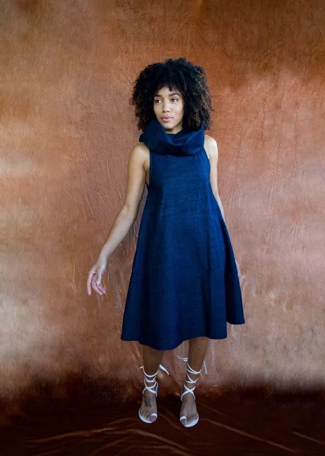 Denim Cowl Neck Dress Besida