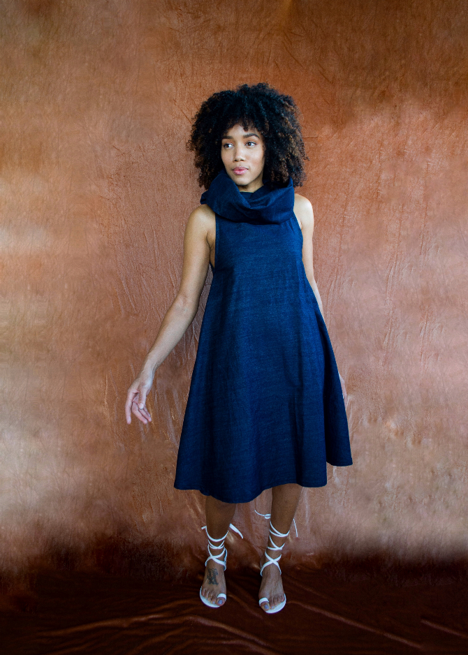 Denim Cowl Neck Dress Besida
