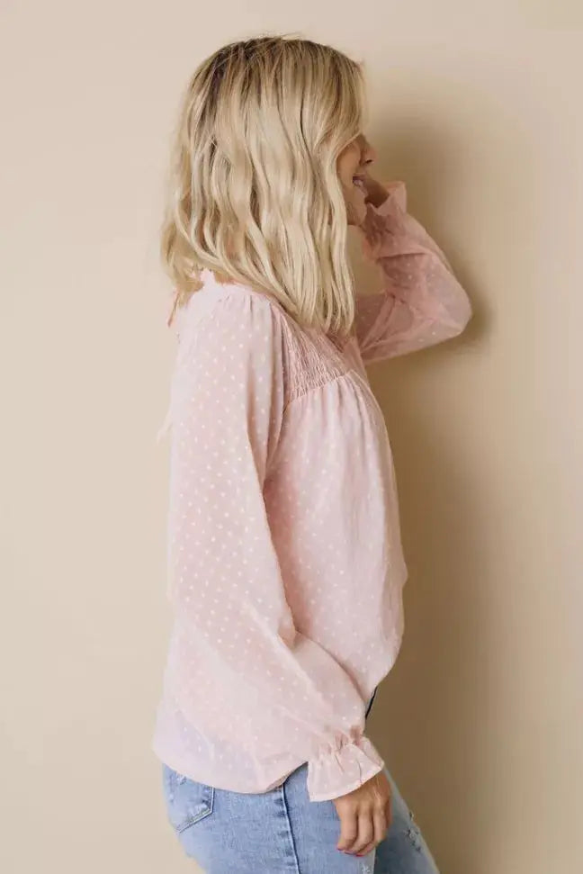 Denna Swiss Dot Long Sleeve Top Stay Warm in Style