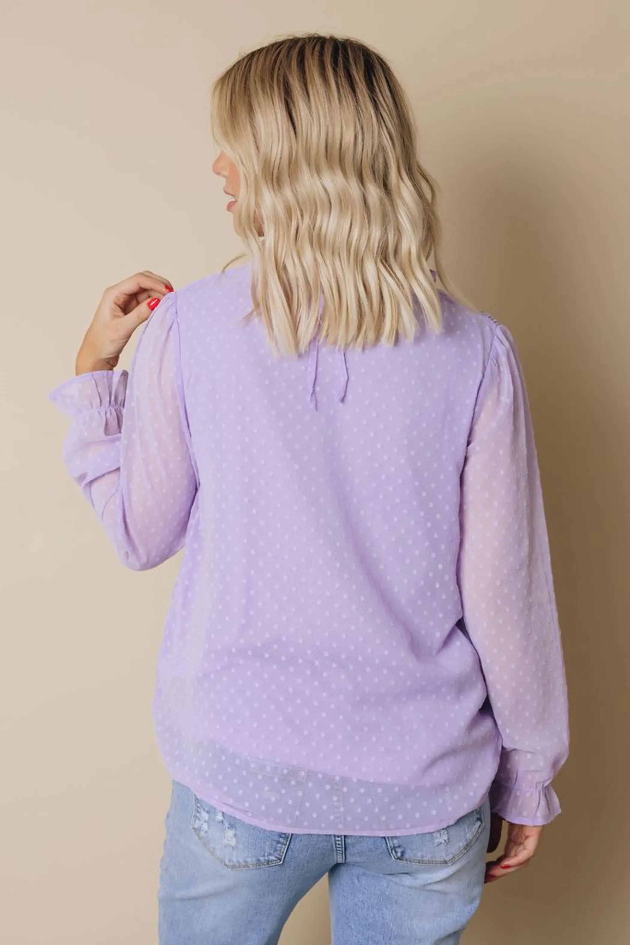 Denna Swiss Dot Long Sleeve Top Stay Warm in Style