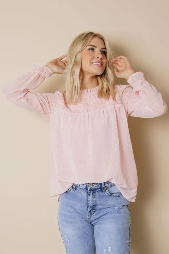 Denna Swiss Dot Long Sleeve Top Stay Warm in Style