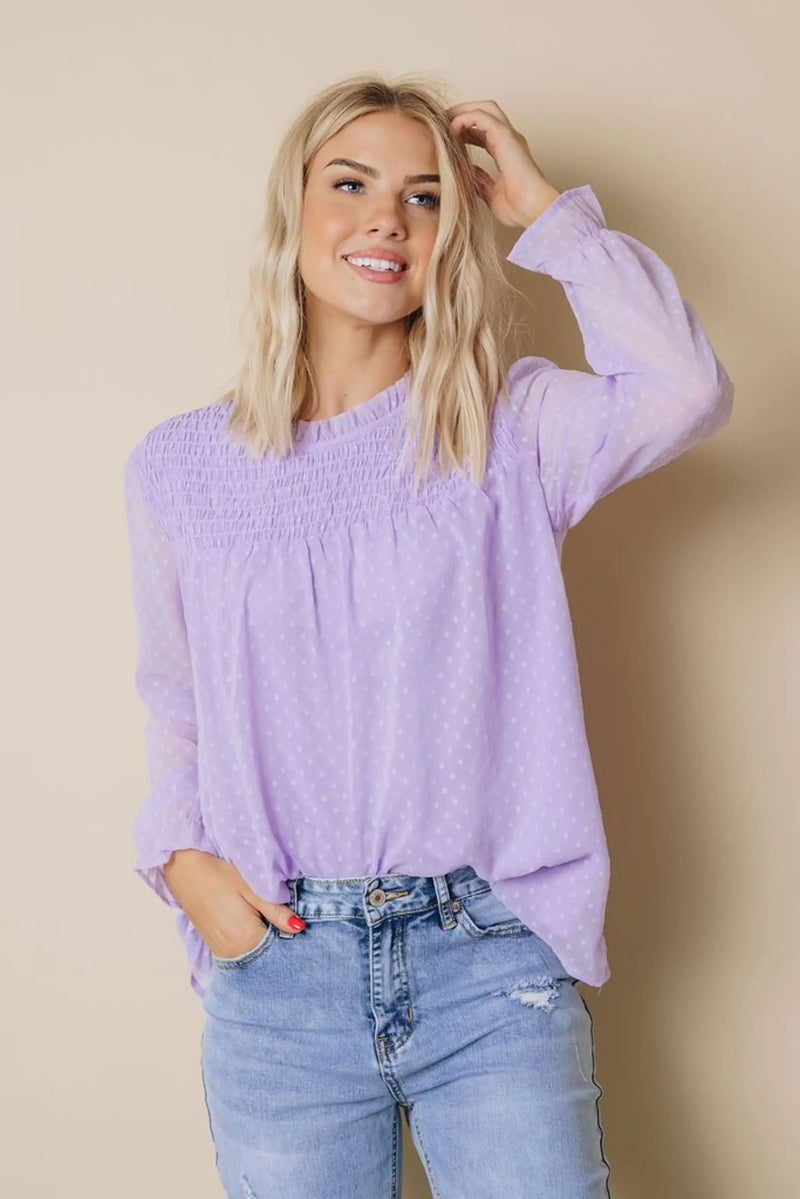 Denna Swiss Dot Long Sleeve Top Stay Warm in Style