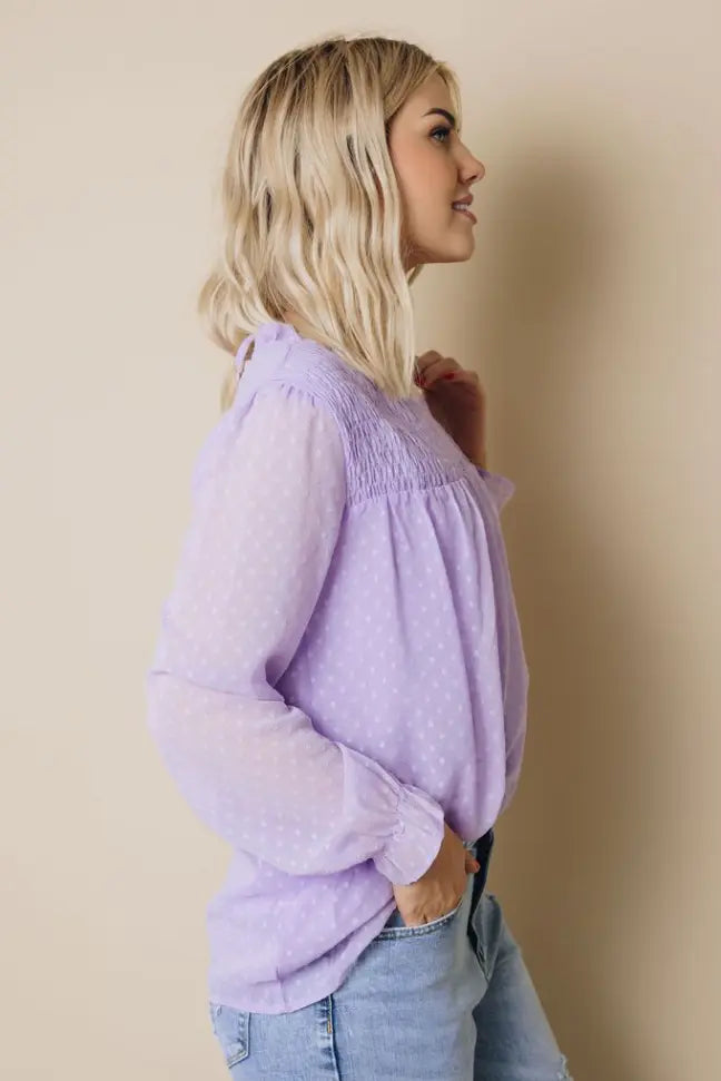 Denna Swiss Dot Long Sleeve Top Stay Warm in Style
