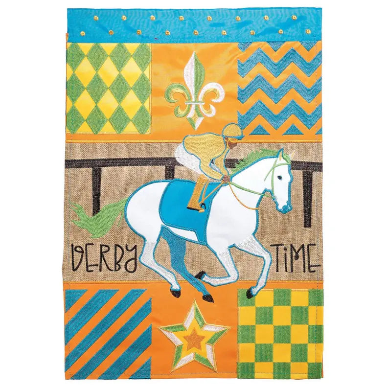Derby Time Horse Burlap Applique Garden Flag Dicksons Inc