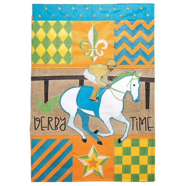 Derby Time Horse Burlap Applique Garden Flag Dicksons Inc