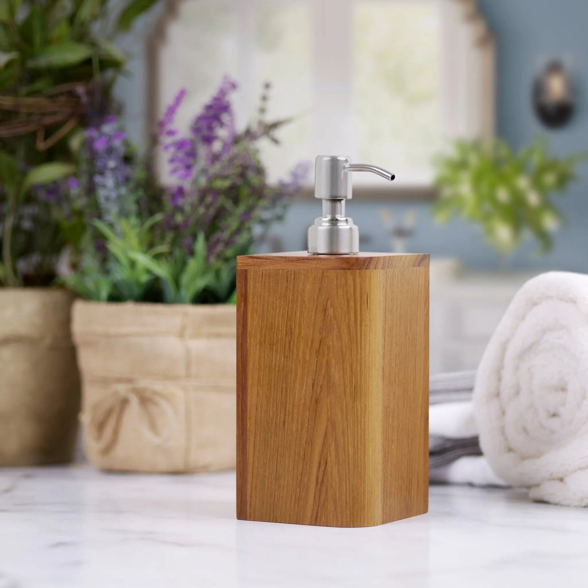 Designer Genuine Teak Soap Dispenser Homeroots Bed & Bath