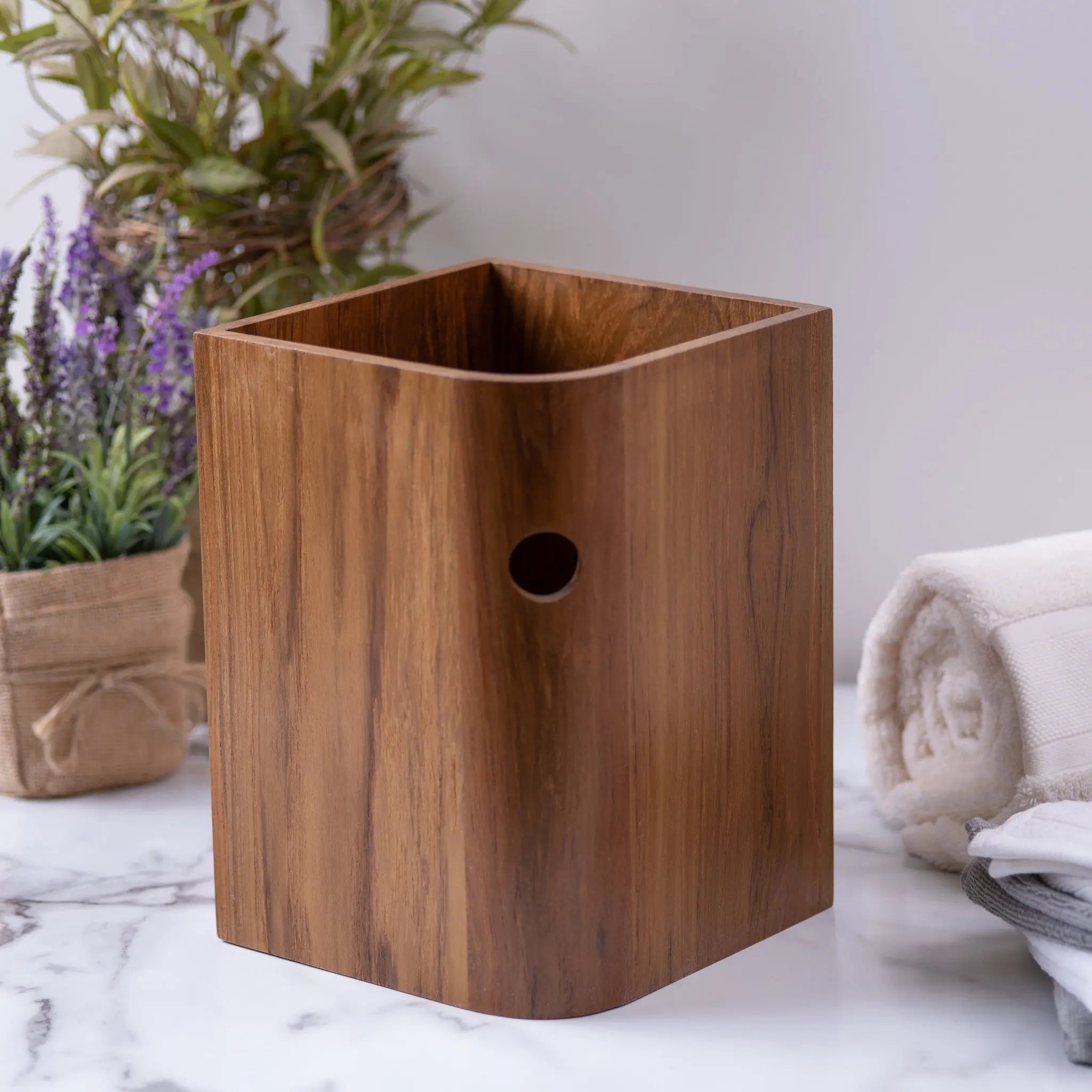 Designer Genuine Teak Waste Basket Homeroots Bed & Bath