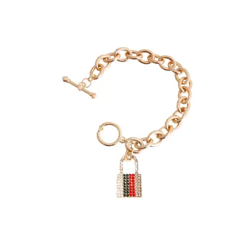 Designer Inspired Rhinestone Lock Pendant Bark Fifth Avenue