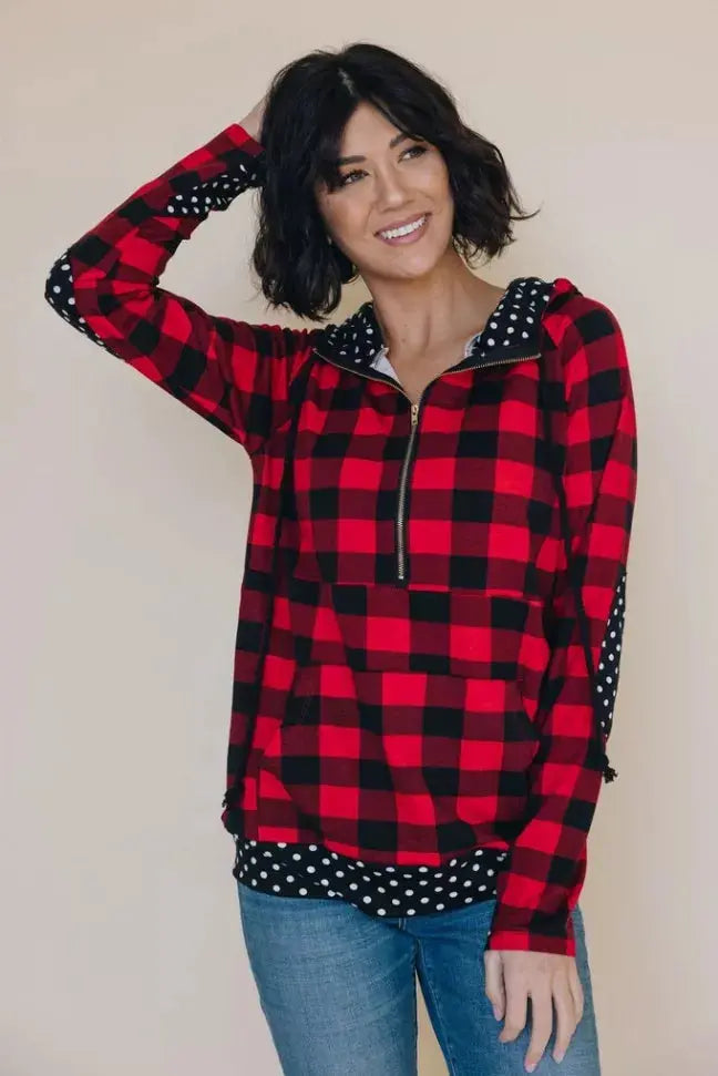 Deuce Plaid Polka Dot Hoodie Stay Warm in Style